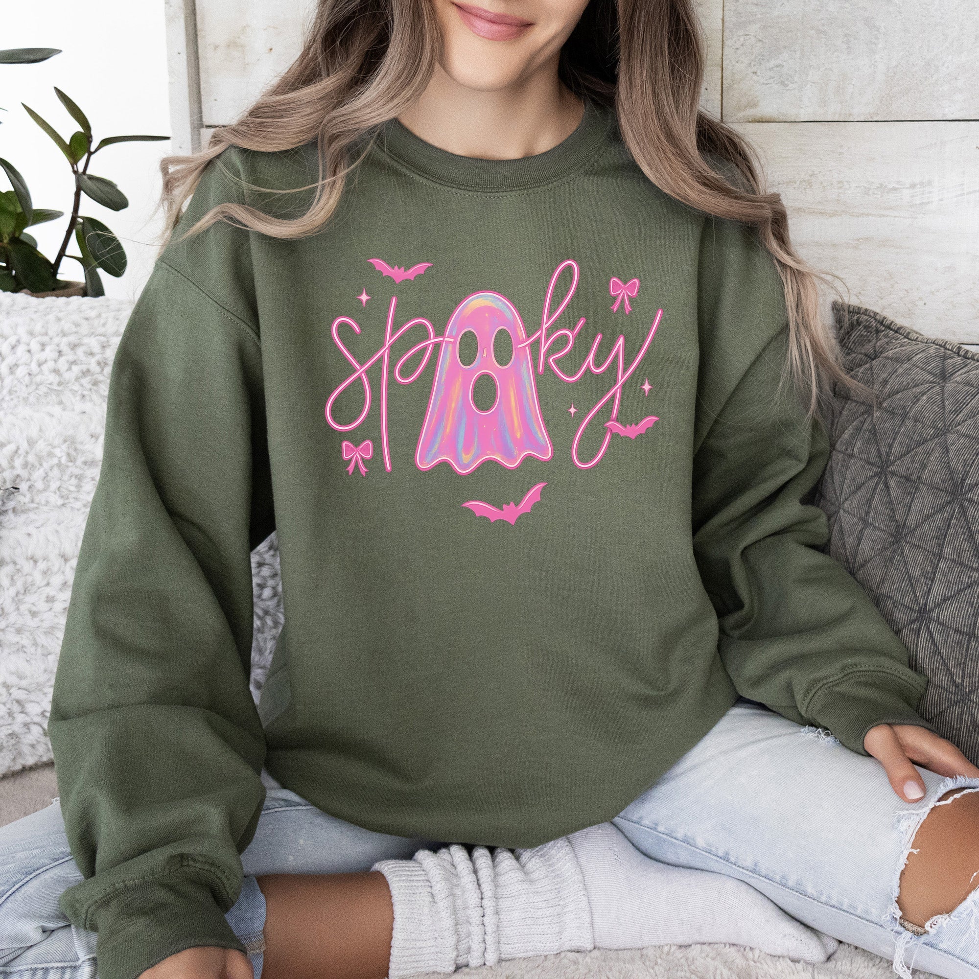 Pink Neon Ghost Halloween Retro Vintage Spooky Collector's Edition Graphic Sweatshirt