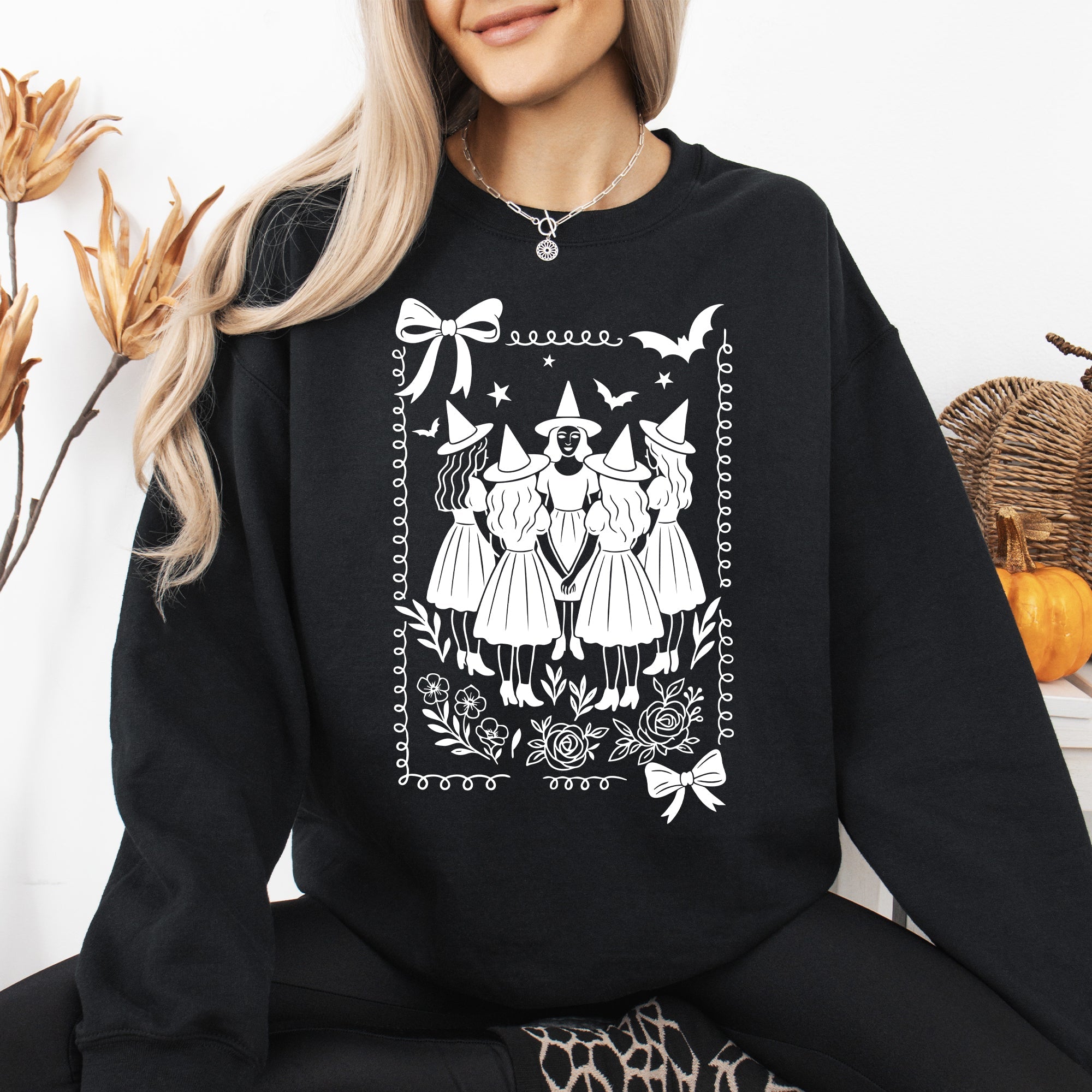 Halloween Witches Vintage Ghost Pumpkin Retro Spooky Season Cozy Graphic Sweatshirt