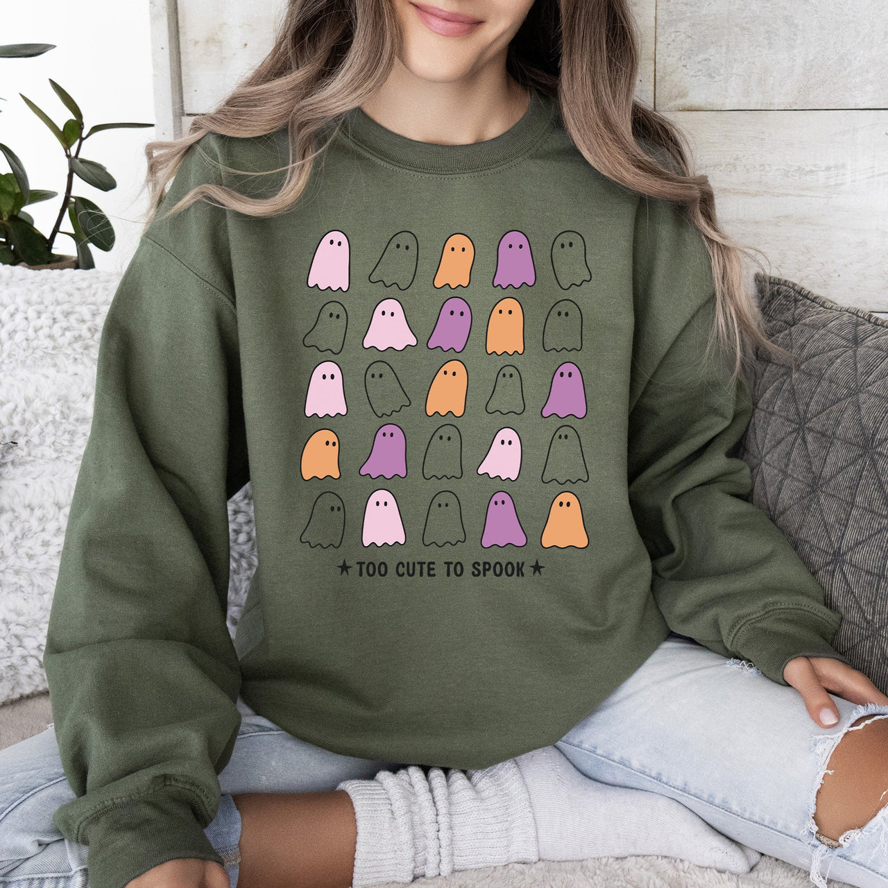 Too Cute To Spook Mini Ghosts Halloween Vintage Pumpkin Retro Spooky Fall Graphic Sweatshirt