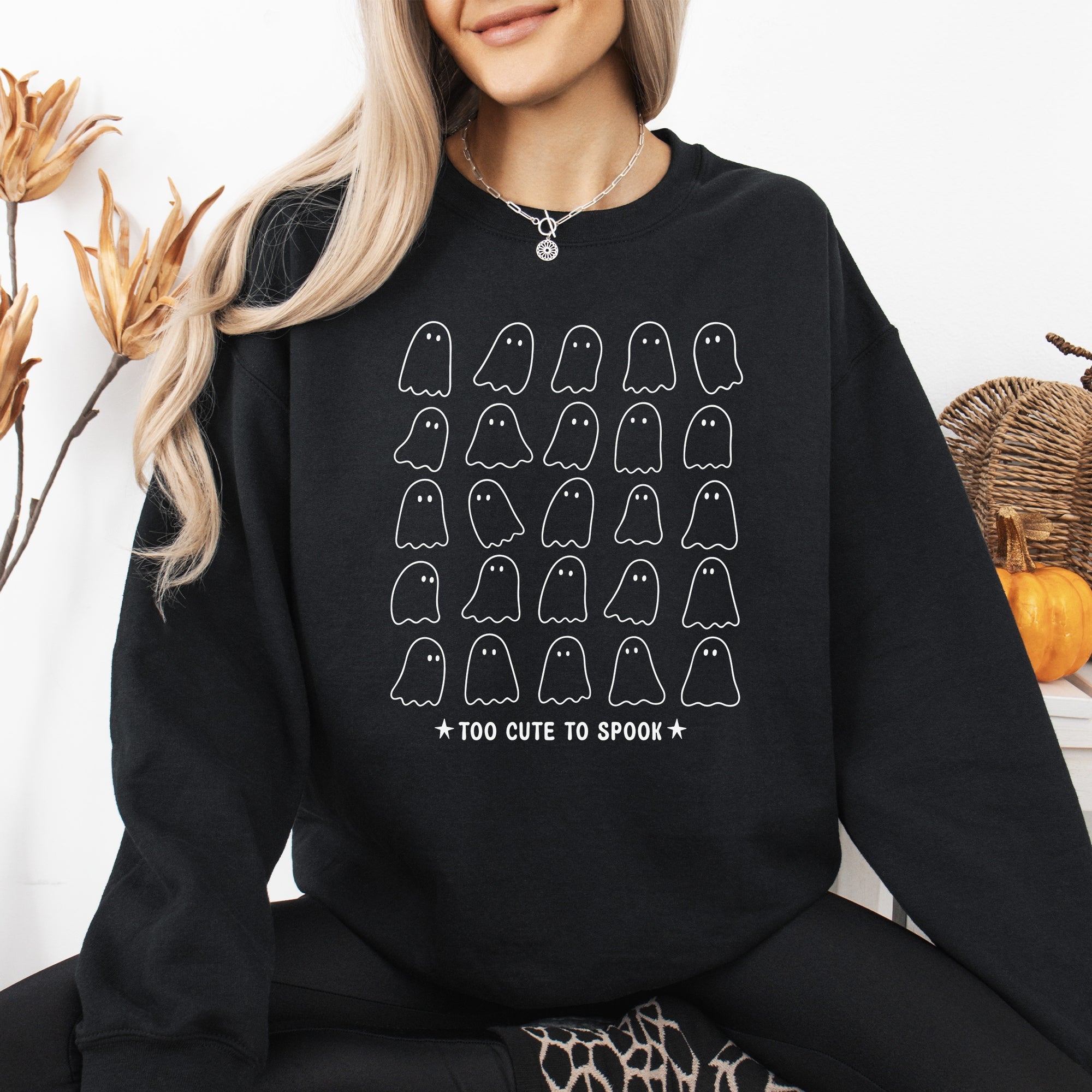 Too Cute To Spook Mini Ghosts Halloween Vintage Pumpkin Retro Spooky Fall Graphic Sweatshirt