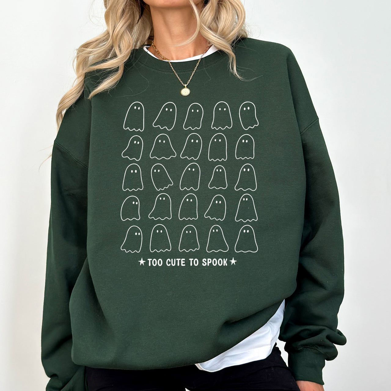Too Cute To Spook Mini Ghosts Halloween Vintage Pumpkin Retro Spooky Fall Graphic Sweatshirt