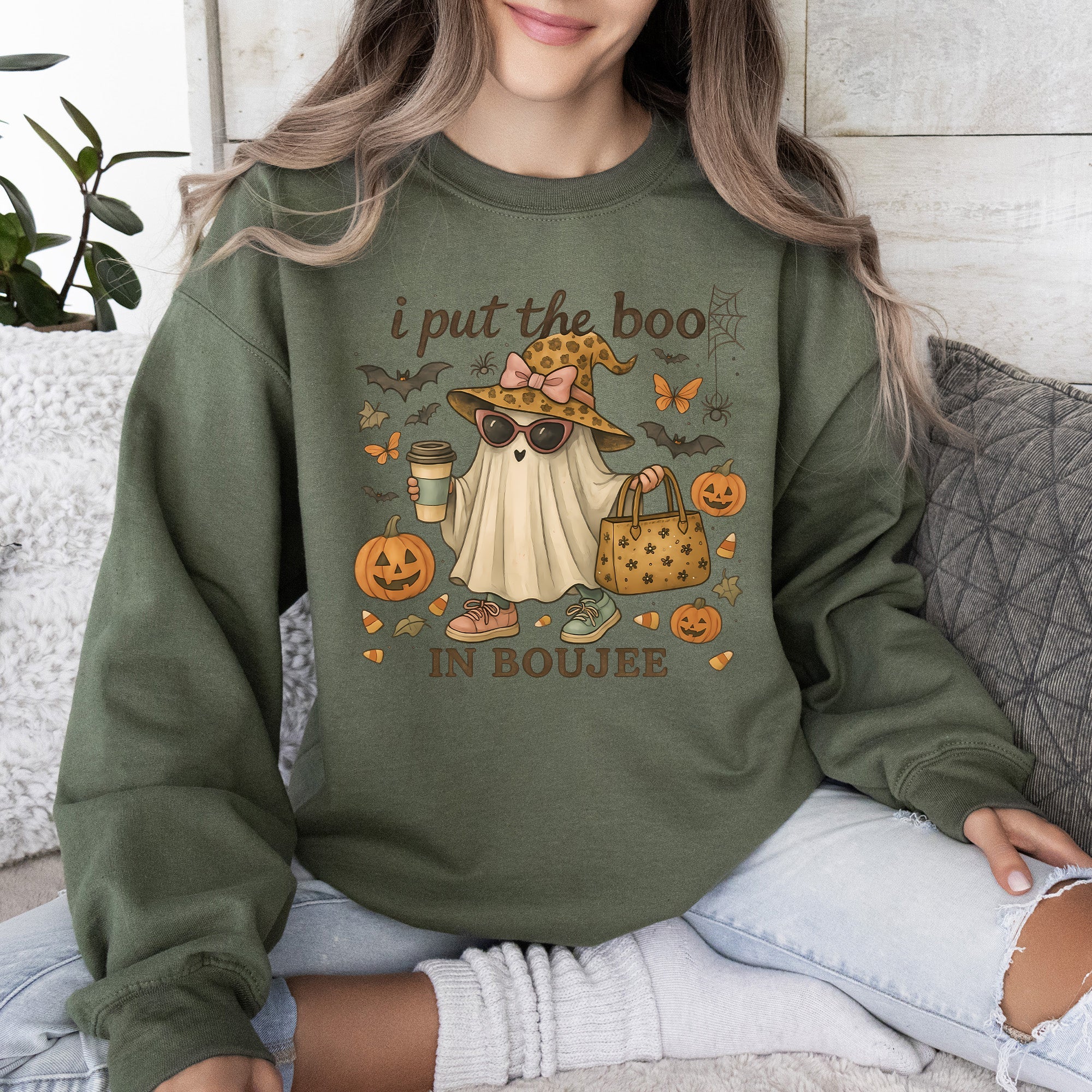 Boujee Ghost Fancy Halloween Vintage Pumpkin Retro Spooky Costume Fall Graphic Sweatshirt