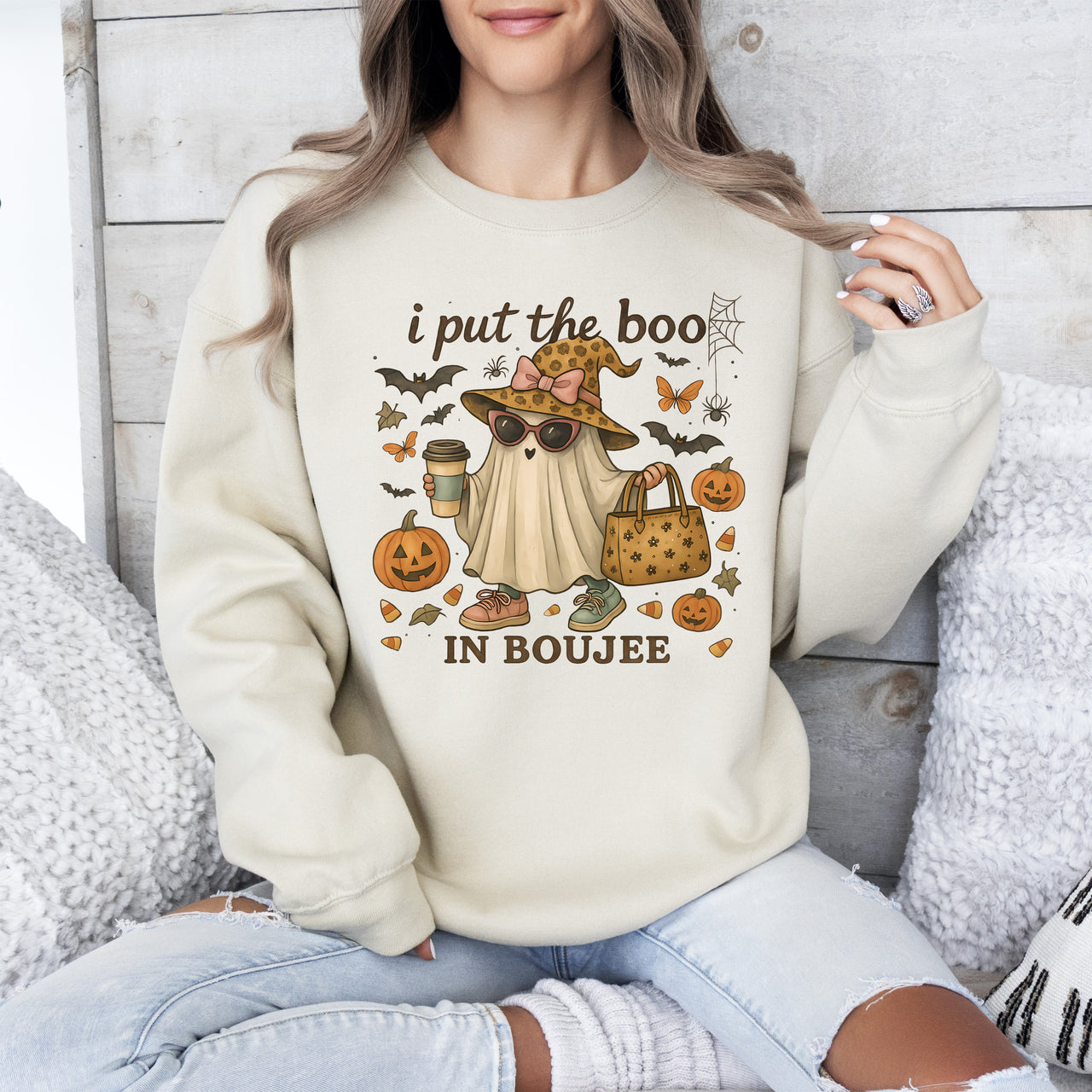 Boujee Ghost Fancy Halloween Vintage Pumpkin Retro Spooky Costume Fall Graphic Sweatshirt
