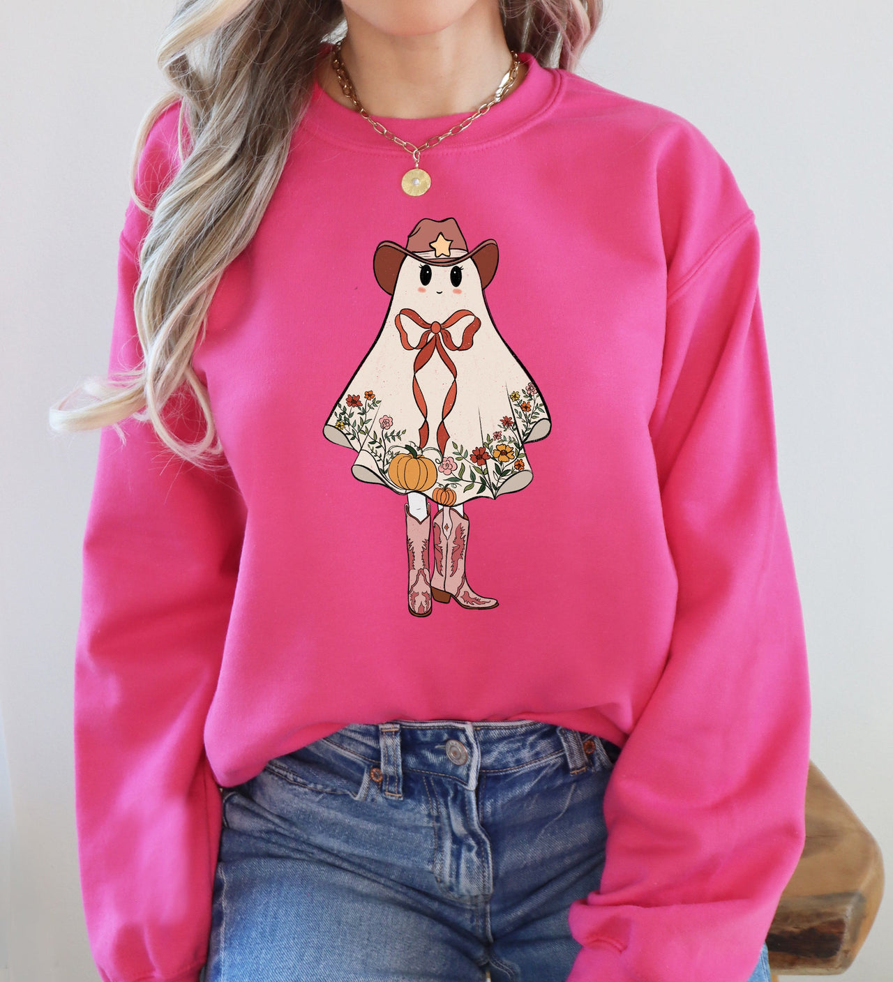Cute Cowgirl Ghost Halloween Western Vintage Pumpkin Spooky Retro Graphic Sweatshirt