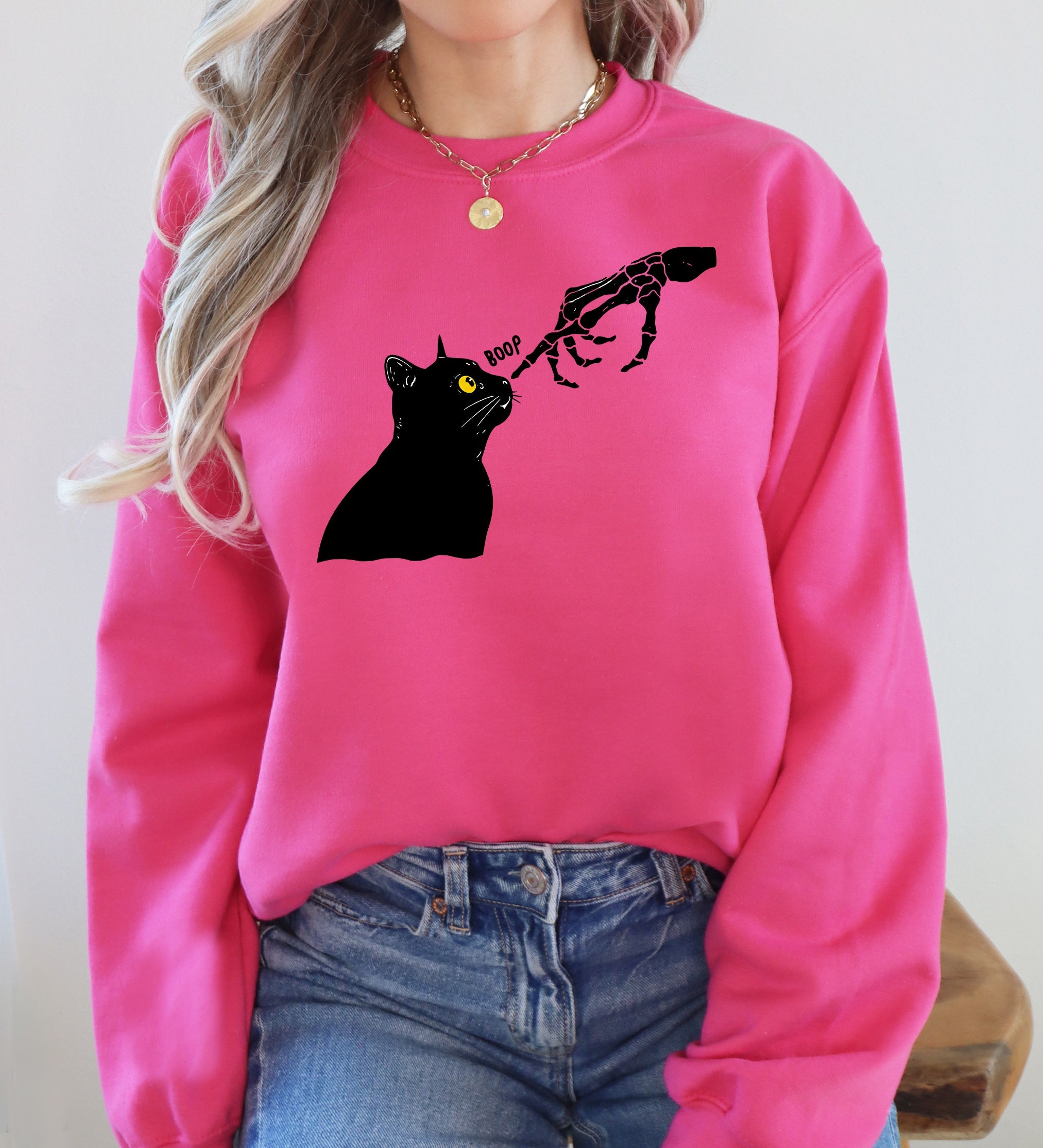 Boop Cat Skeleton Ghost Halloween Western Vintage Pumpkin Retro Spooky Graphic Sweatshirt