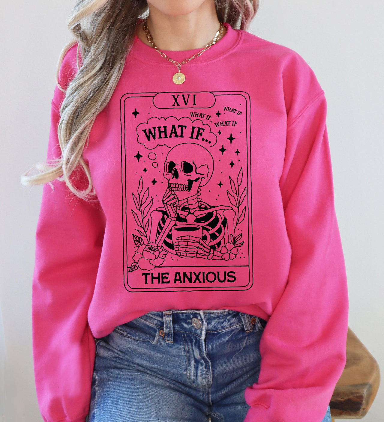 What If The Anxious Skeleton Ghost Western Vintage Pumpkin Halloween Tarot Card Graphic Sweatshirt