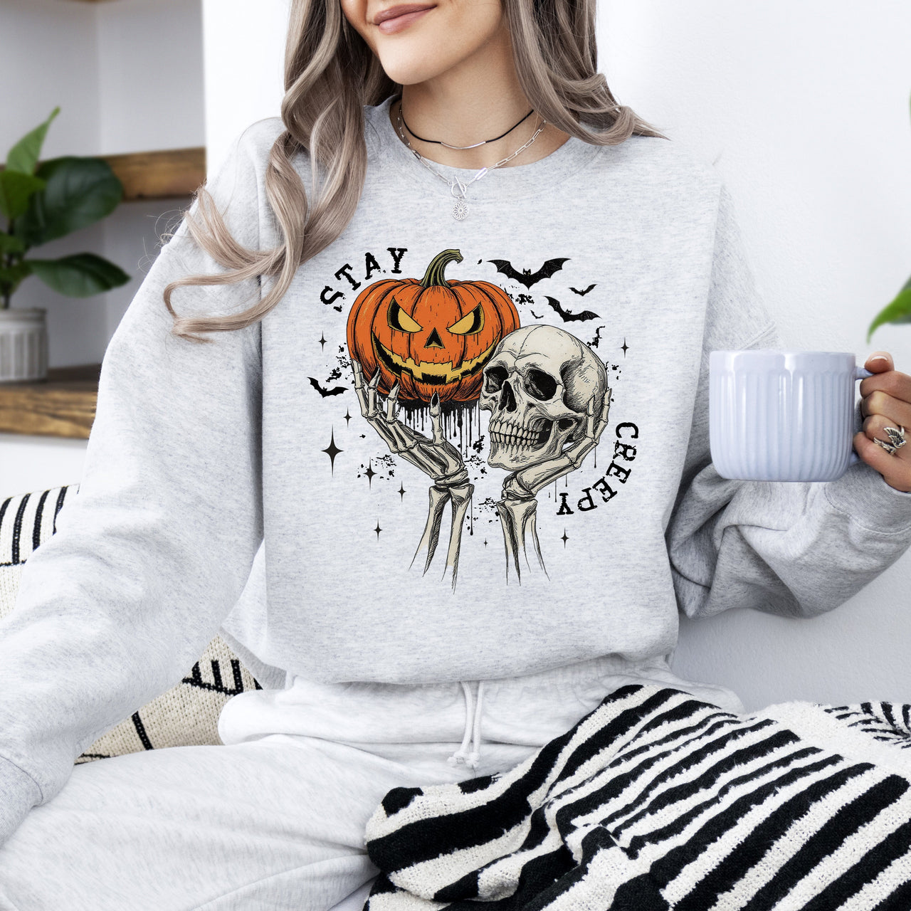What If The Anxious Skeleton Ghost Western Vintage Halloween Spooky Graphic Sweatshirt