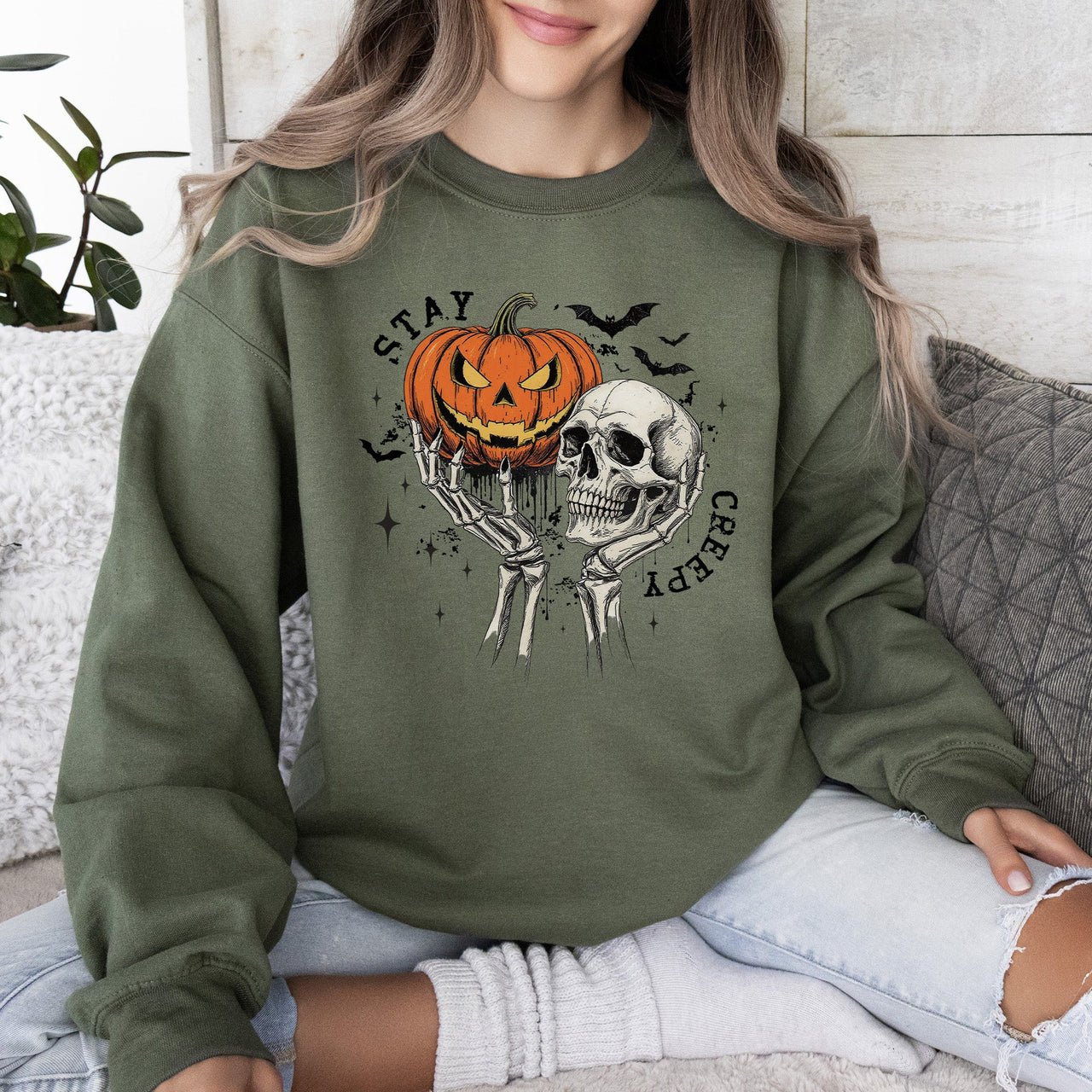 What If The Anxious Skeleton Ghost Western Vintage Halloween Spooky Graphic Sweatshirt