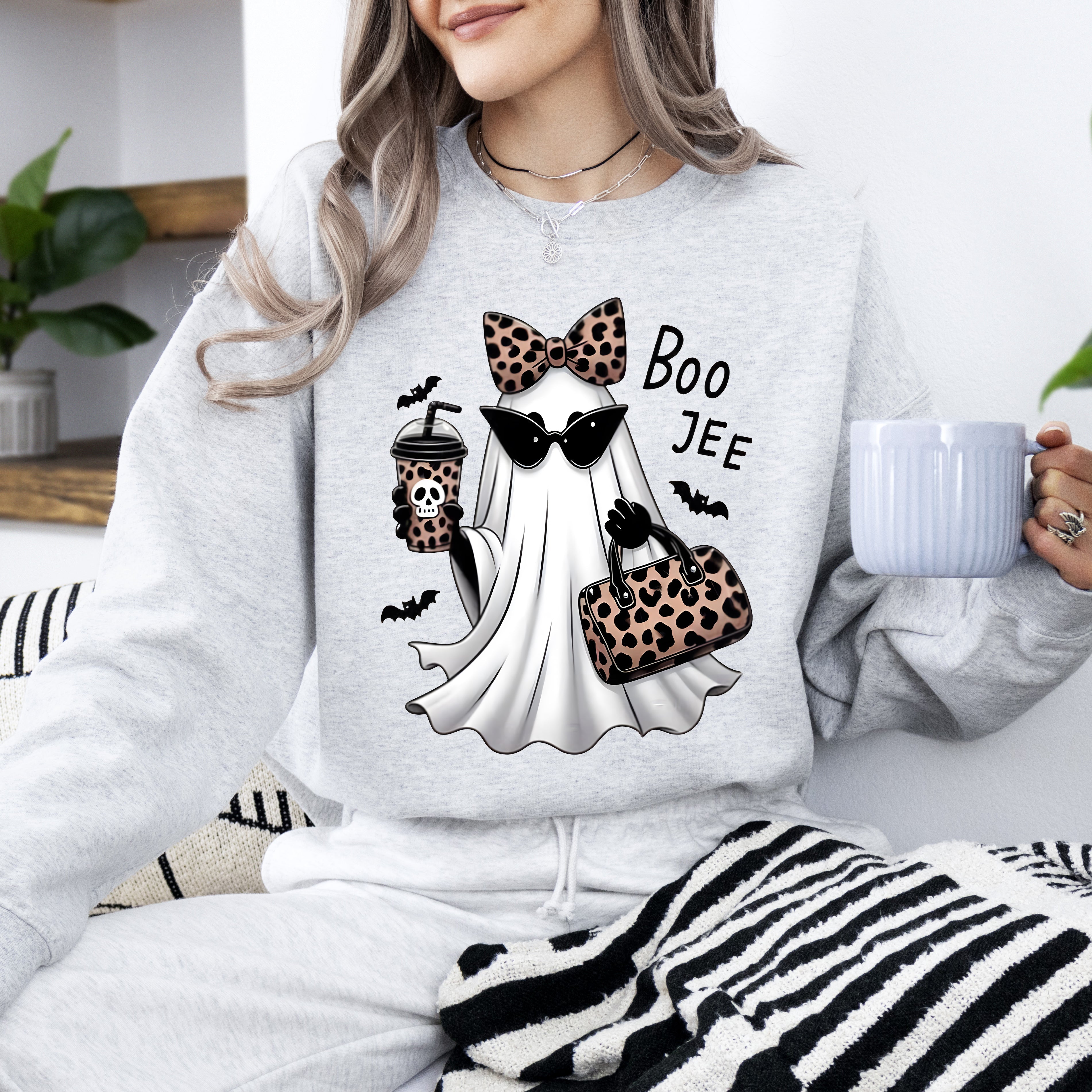 Fancy Boujee Ghost Halloween Bow Coquette Western Vintage Pumpkin Retro Spooky Graphic Sweatshirt