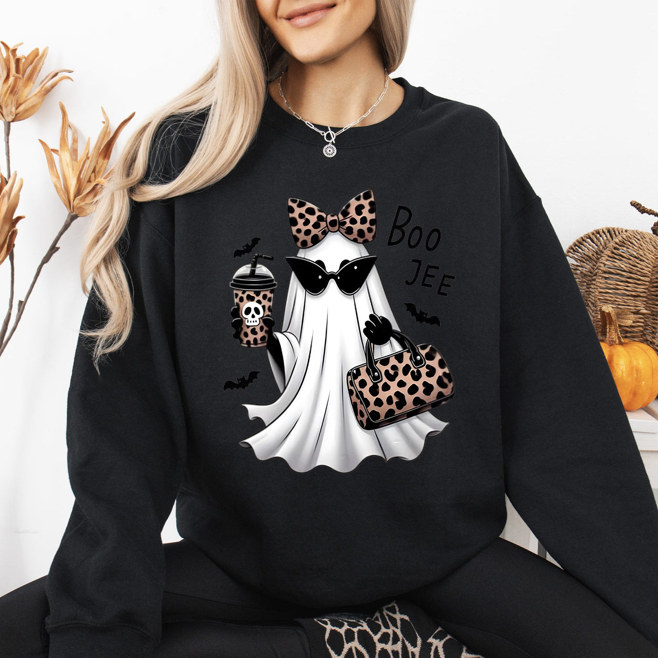 Fancy Boujee Ghost Halloween Bow Coquette Western Vintage Pumpkin Retro Spooky Graphic Sweatshirt