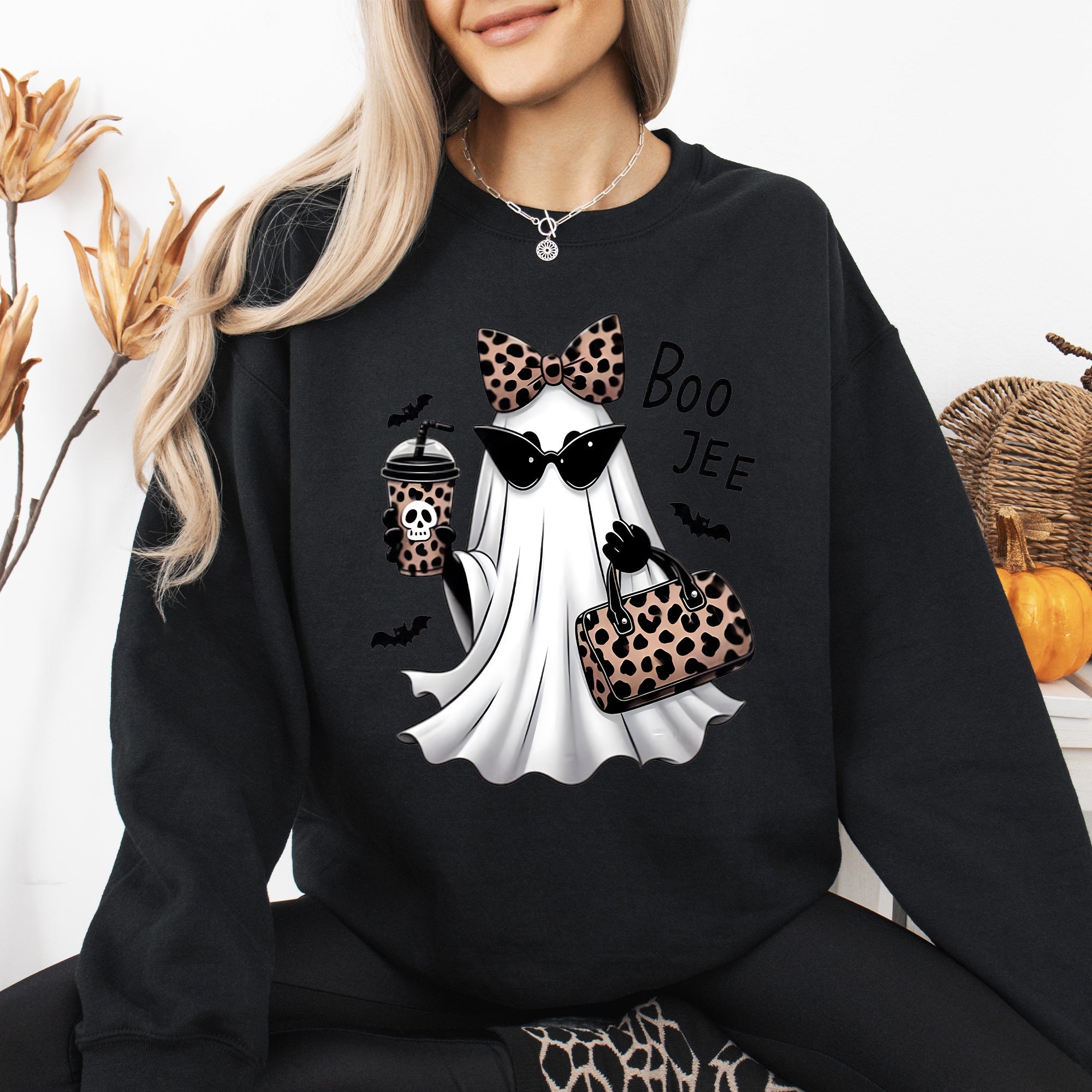 Fancy Boujee Ghost Halloween Bow Coquette Western Vintage Pumpkin Retro Spooky Graphic Sweatshirt
