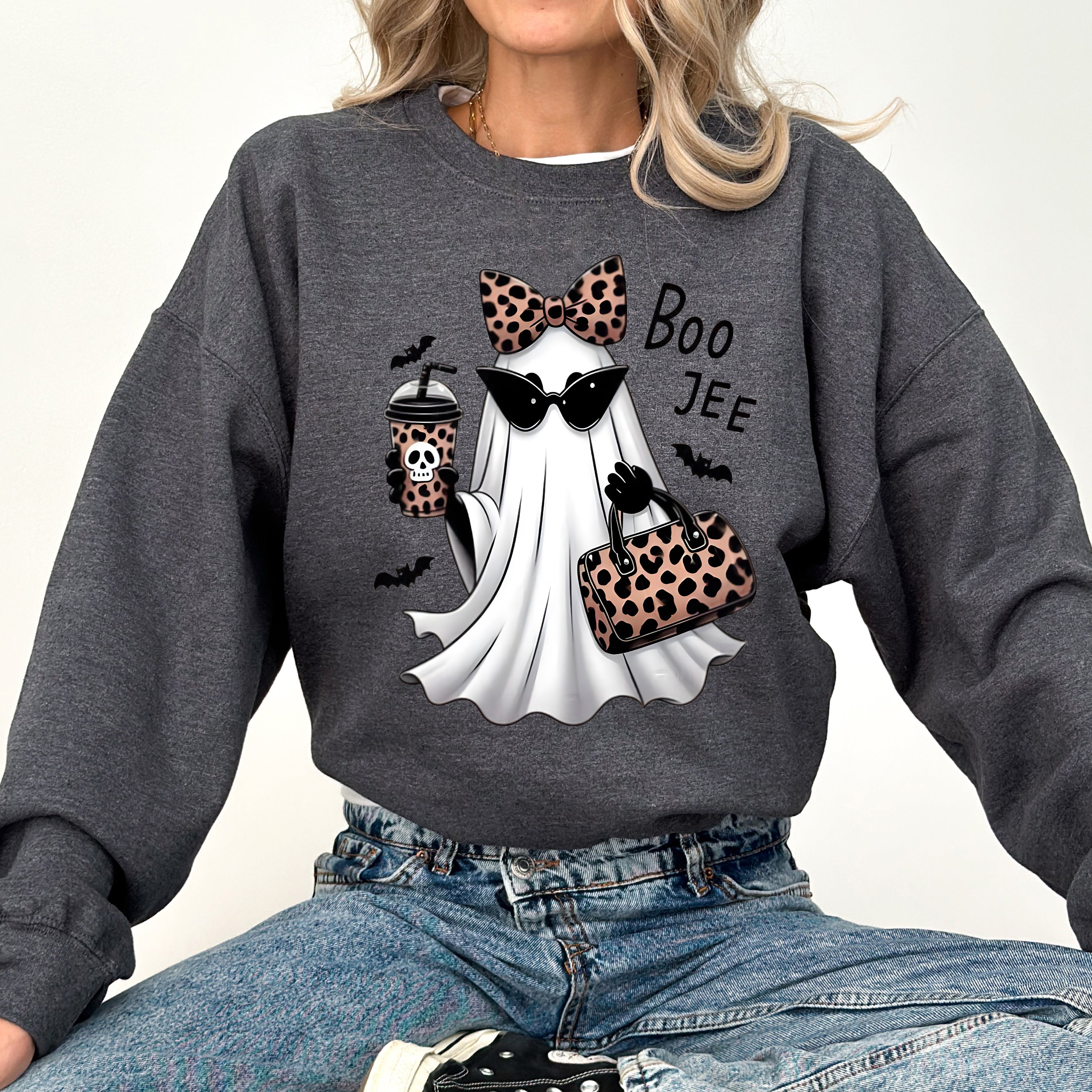 Fancy Boujee Ghost Halloween Bow Coquette Western Vintage Pumpkin Retro Spooky Graphic Sweatshirt