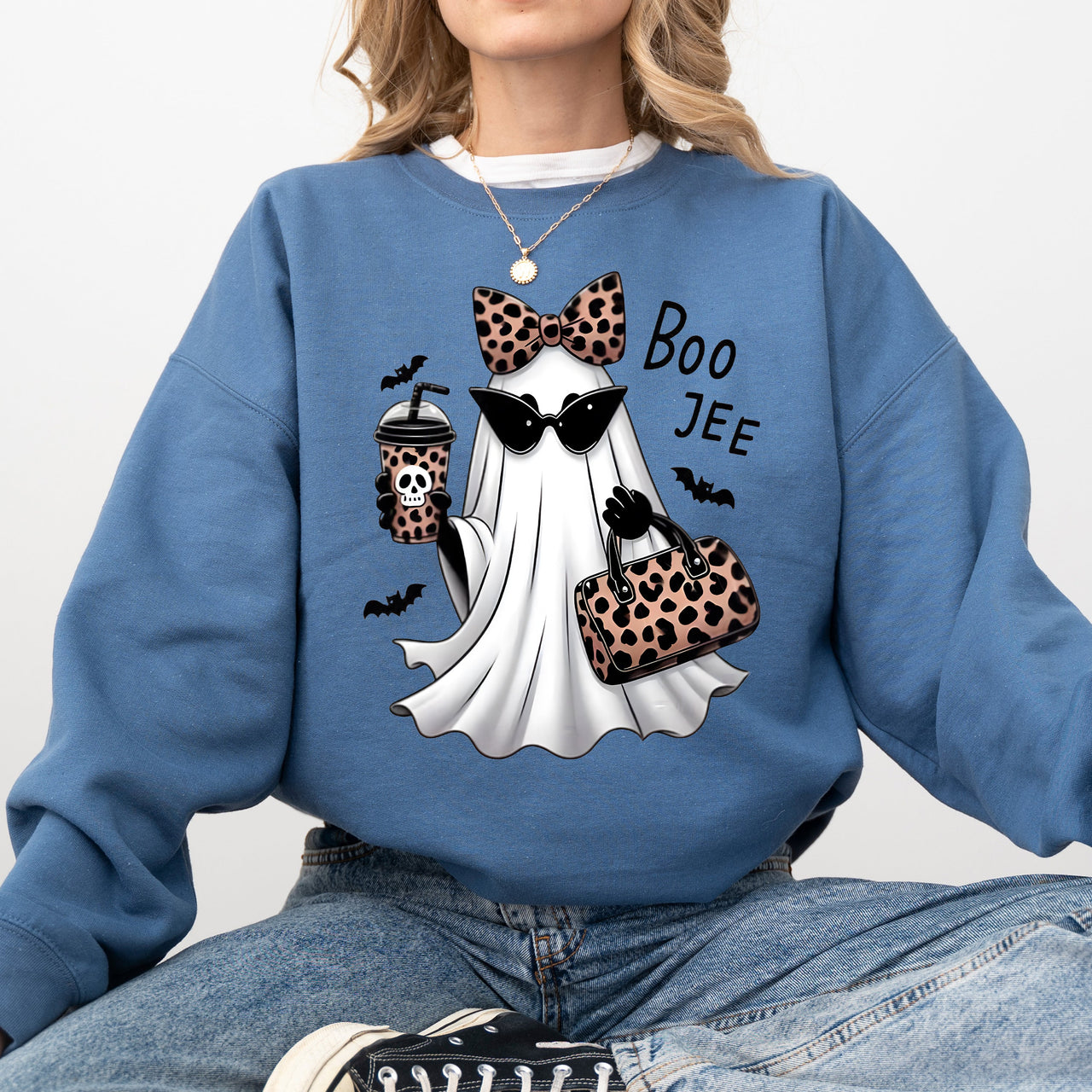 Fancy Boujee Ghost Halloween Bow Coquette Western Vintage Pumpkin Retro Spooky Graphic Sweatshirt