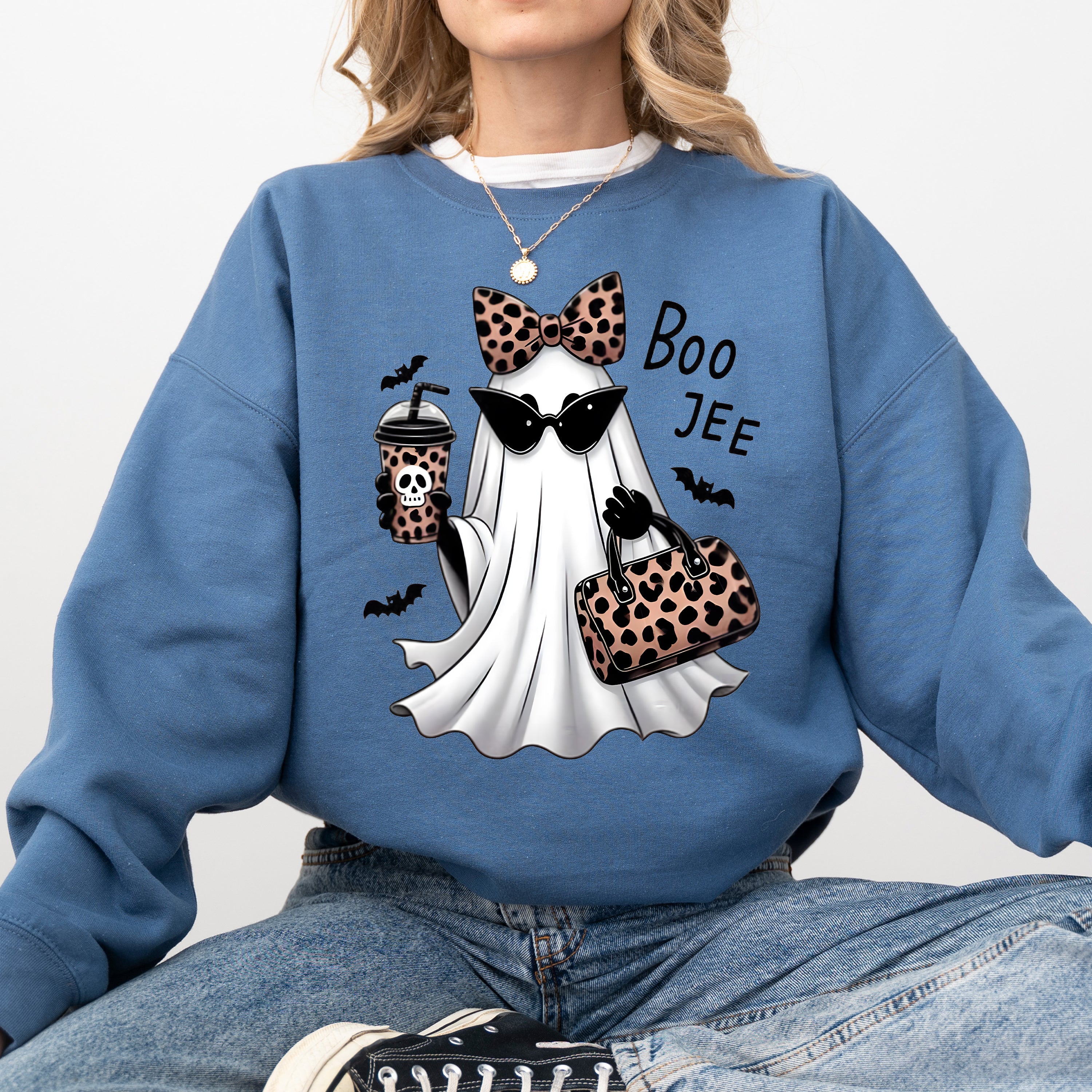Fancy Boujee Ghost Halloween Bow Coquette Western Vintage Pumpkin Retro Spooky Graphic Sweatshirt