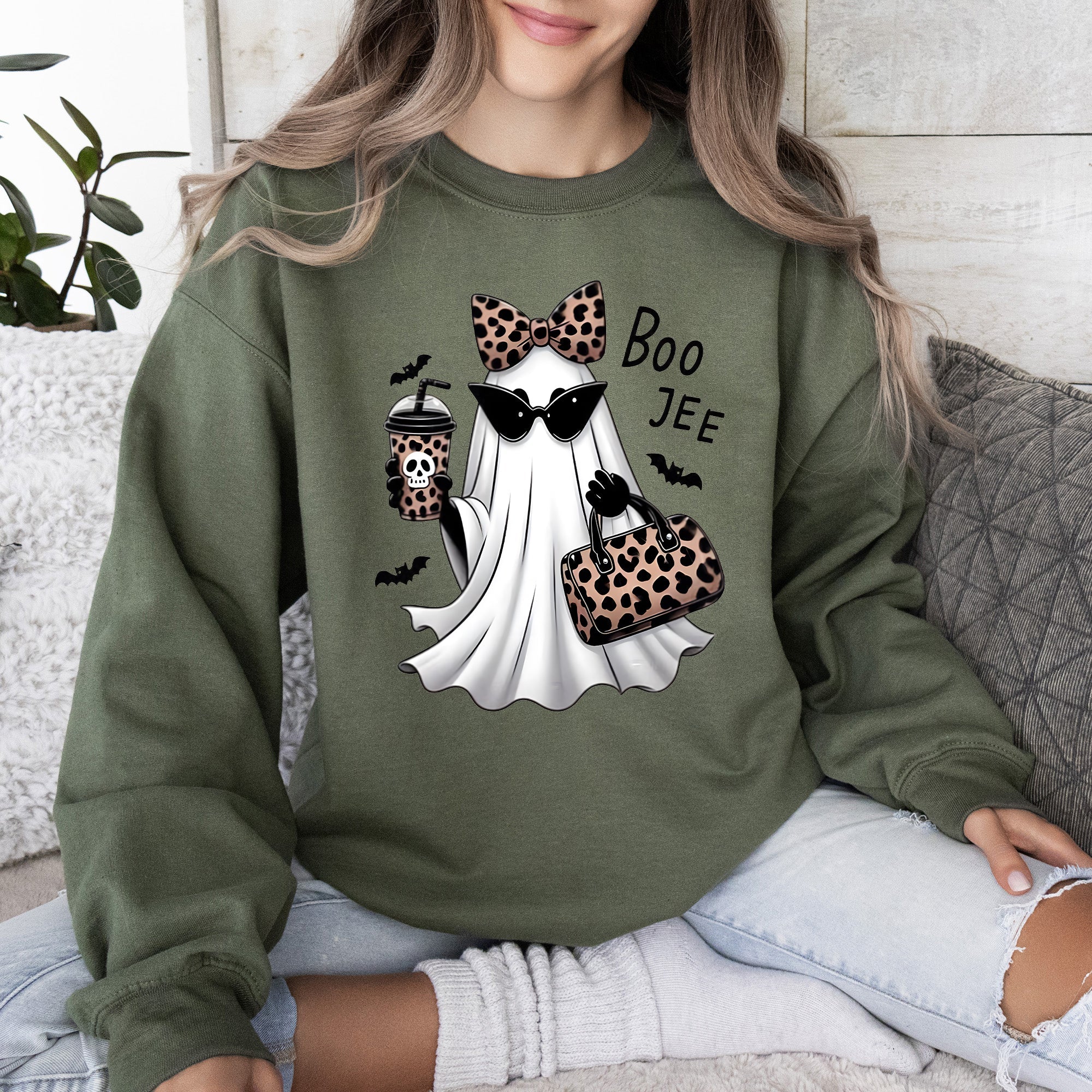 Fancy Boujee Ghost Halloween Bow Coquette Western Vintage Pumpkin Retro Spooky Graphic Sweatshirt