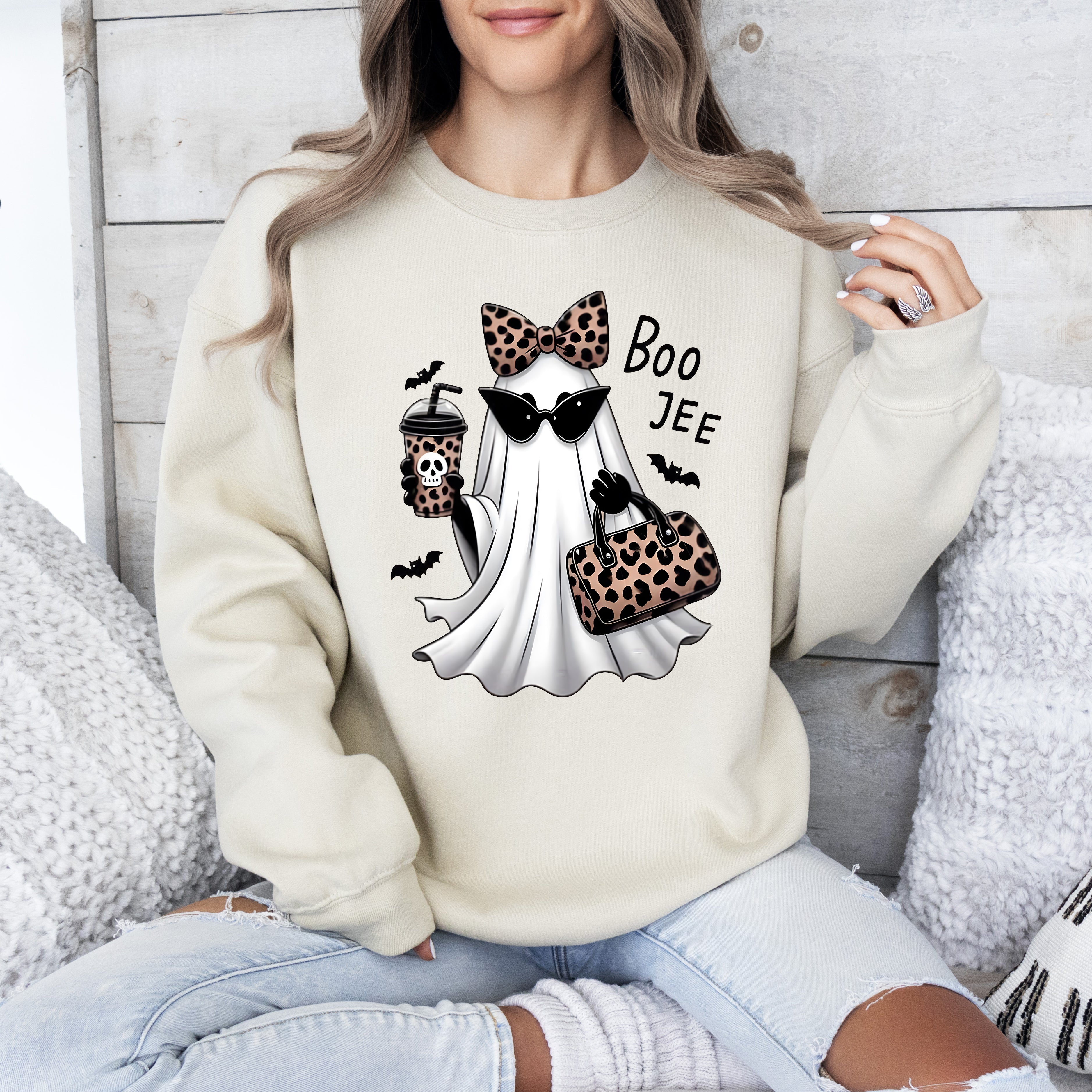 Fancy Boujee Ghost Halloween Bow Coquette Western Vintage Pumpkin Retro Spooky Graphic Sweatshirt