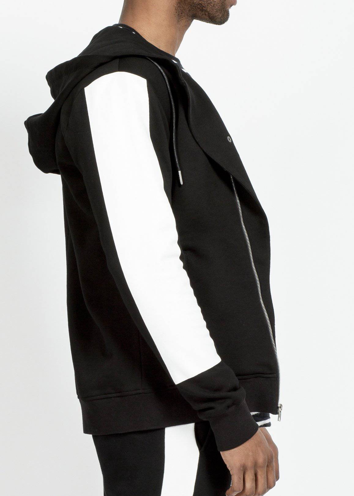 Biker Hoodie with Block Print on Sleeves in Black