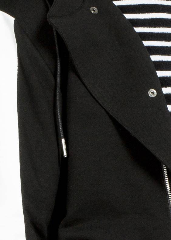 Biker Hoodie with Block Print on Sleeves in Black