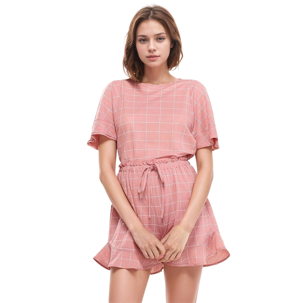 Women's Grid Print Blouse in Pink