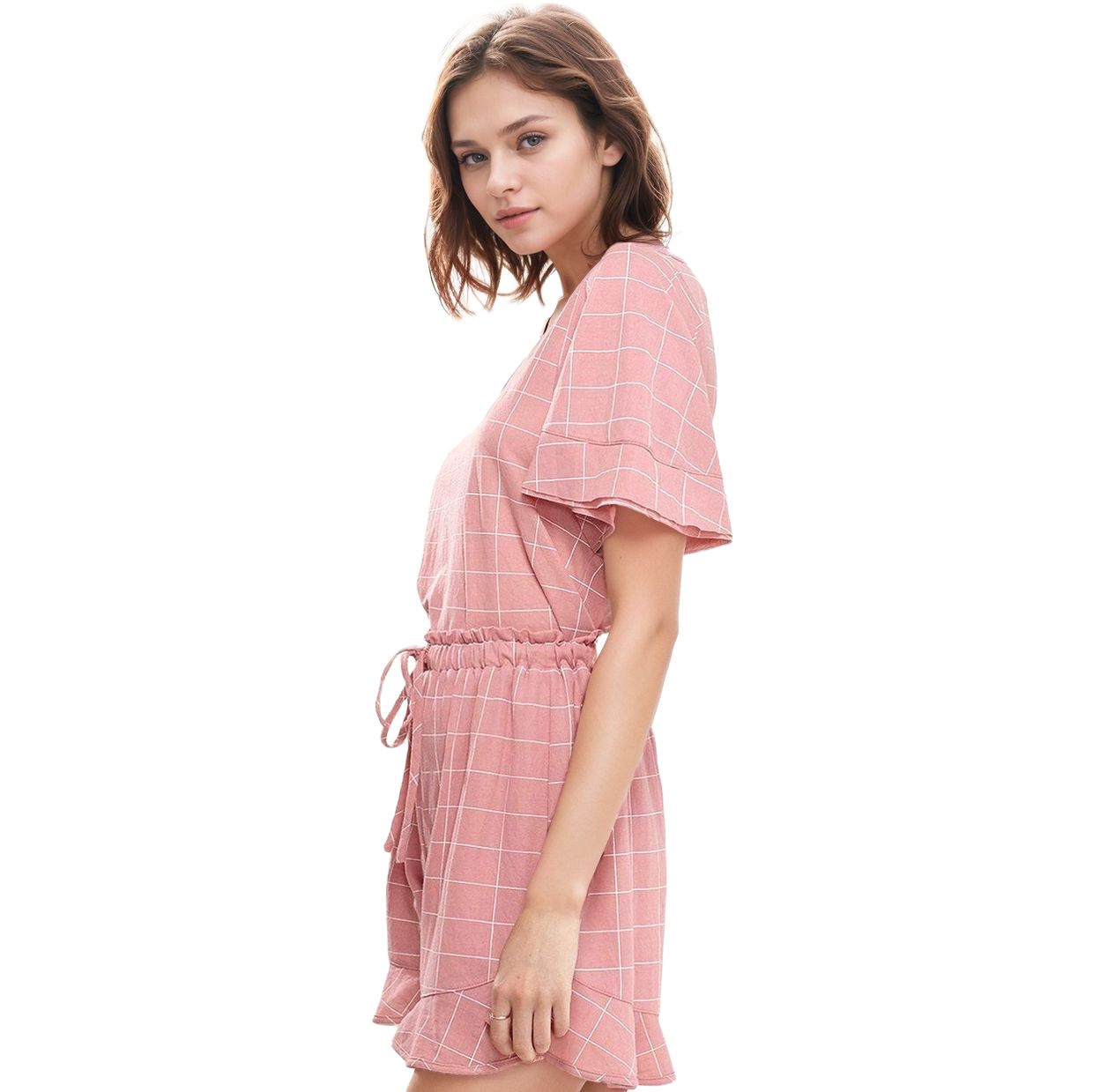 Women's Grid Print Blouse in Pink