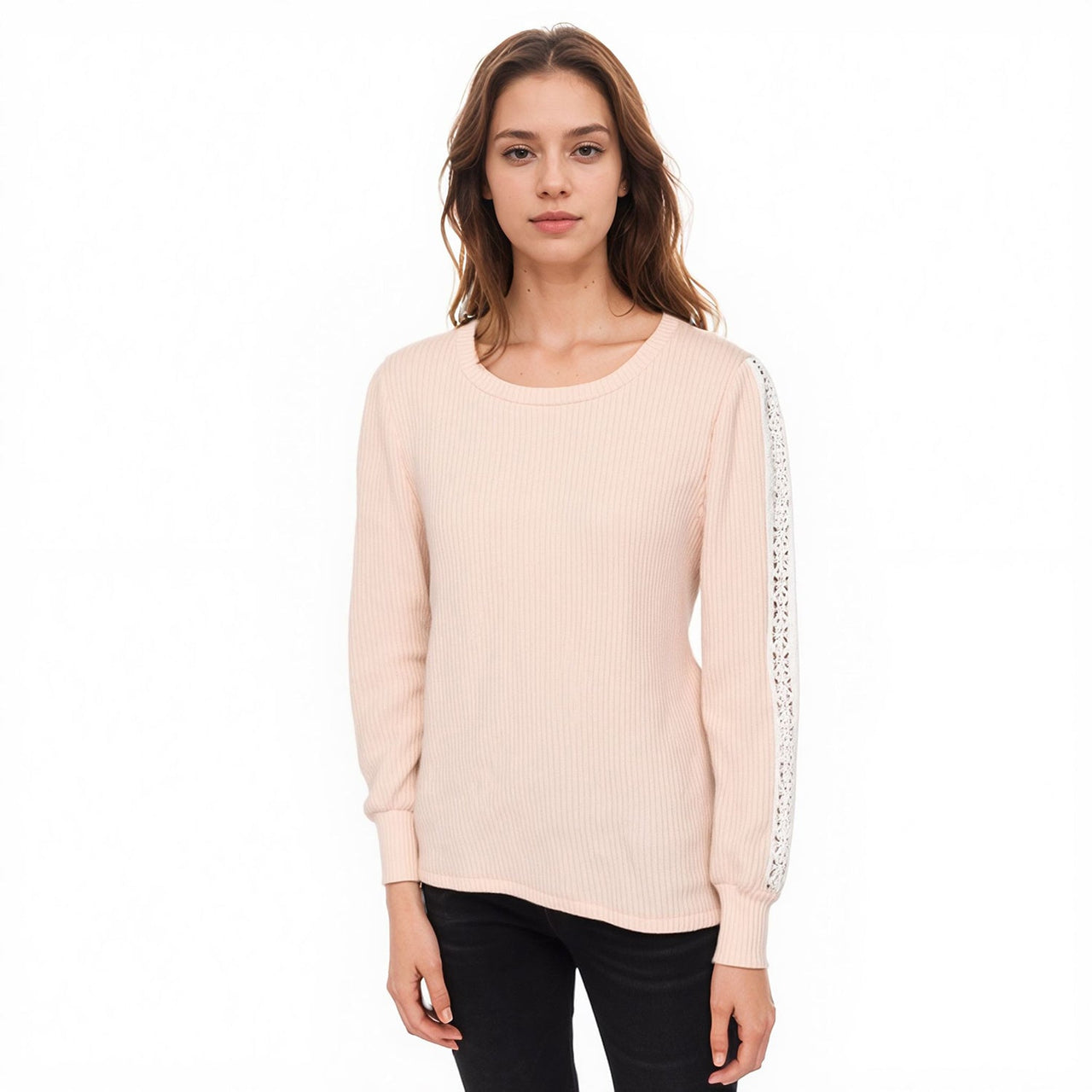 Pleione Women's Round Neck Sweater in Blush