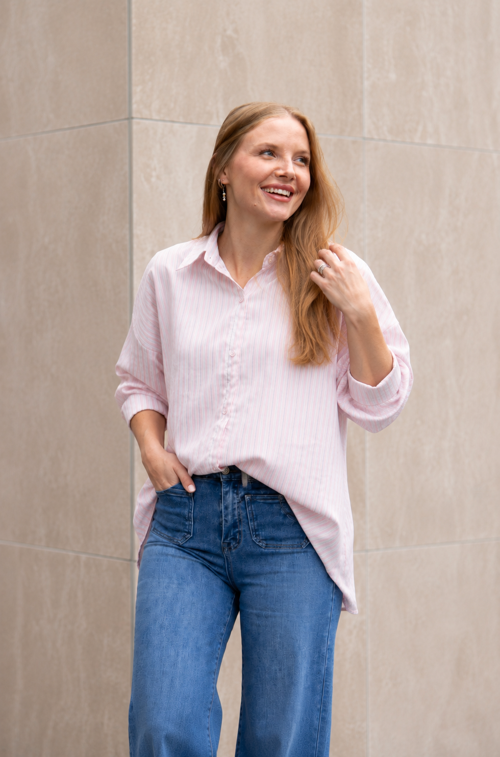 The Kathryn Button-Up, Striped Pink