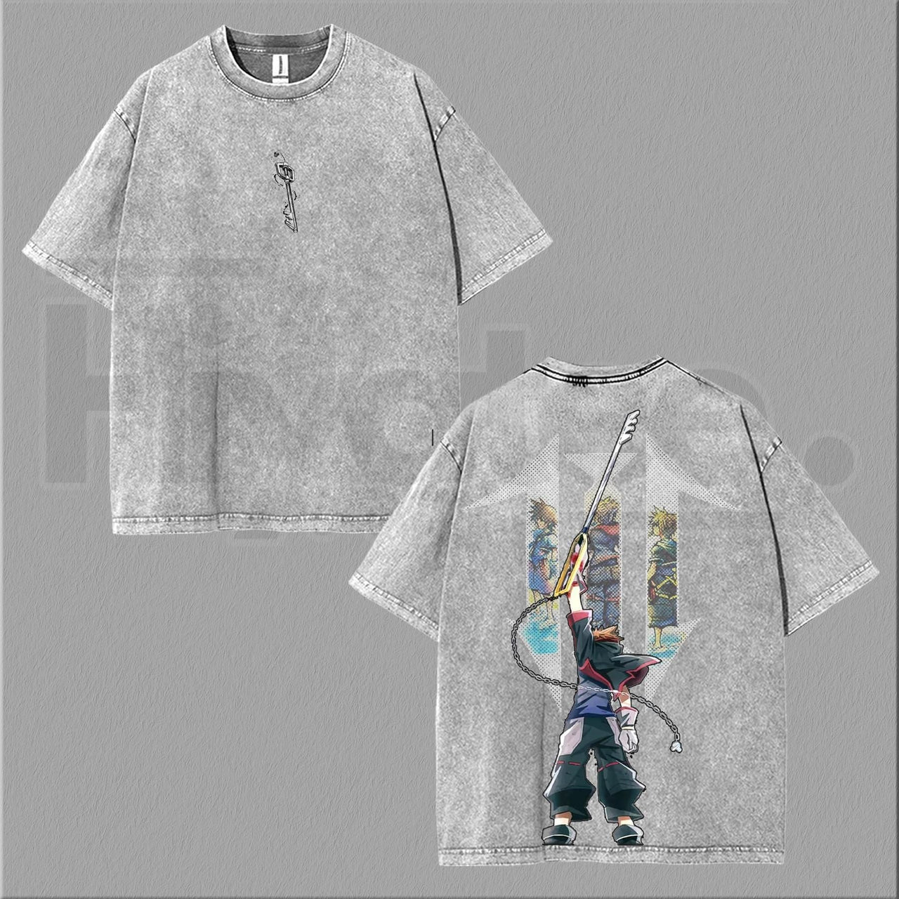 Kingdom Hearts Sora Double-Sided Vintage Washed Tee – Retro 90s Gaming Inspired Graphic T-Shirt