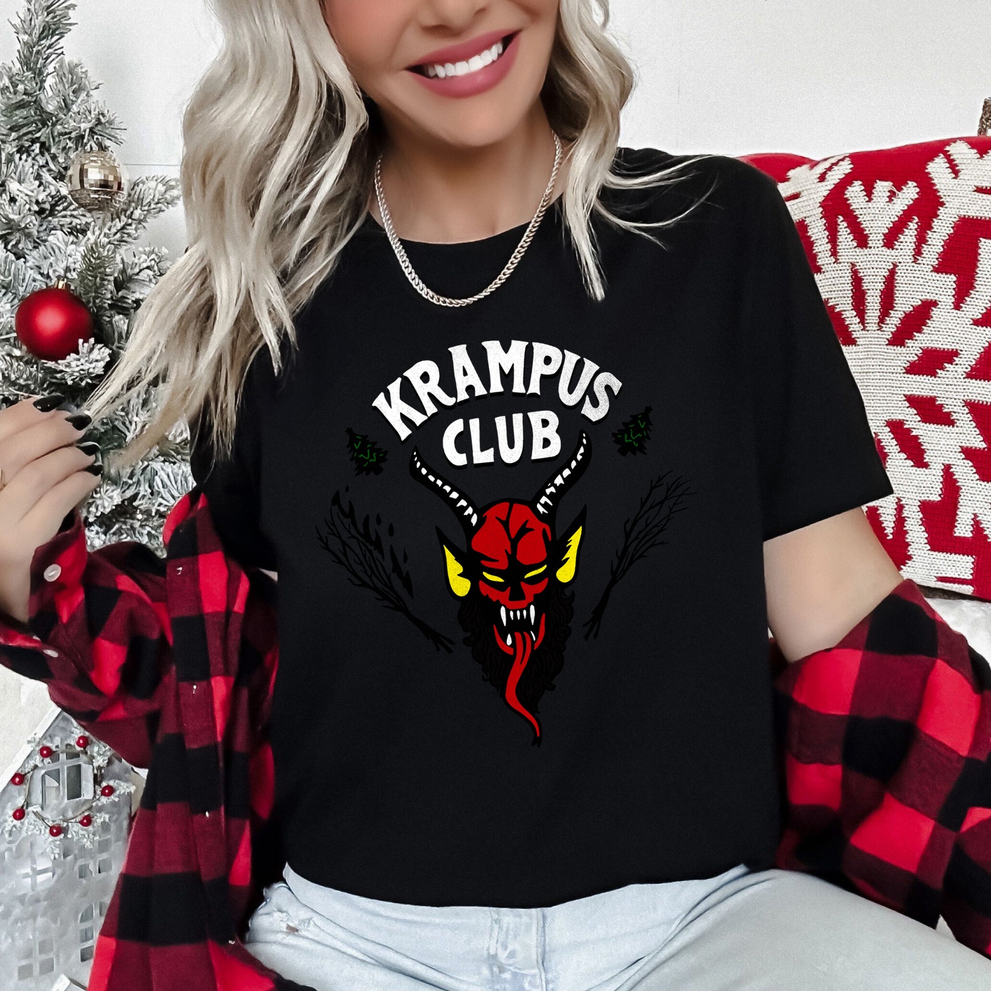 Krampus Club Stranger Christmas Naughty Festive Holiday Themed Vintage Inspired Graphic Tee