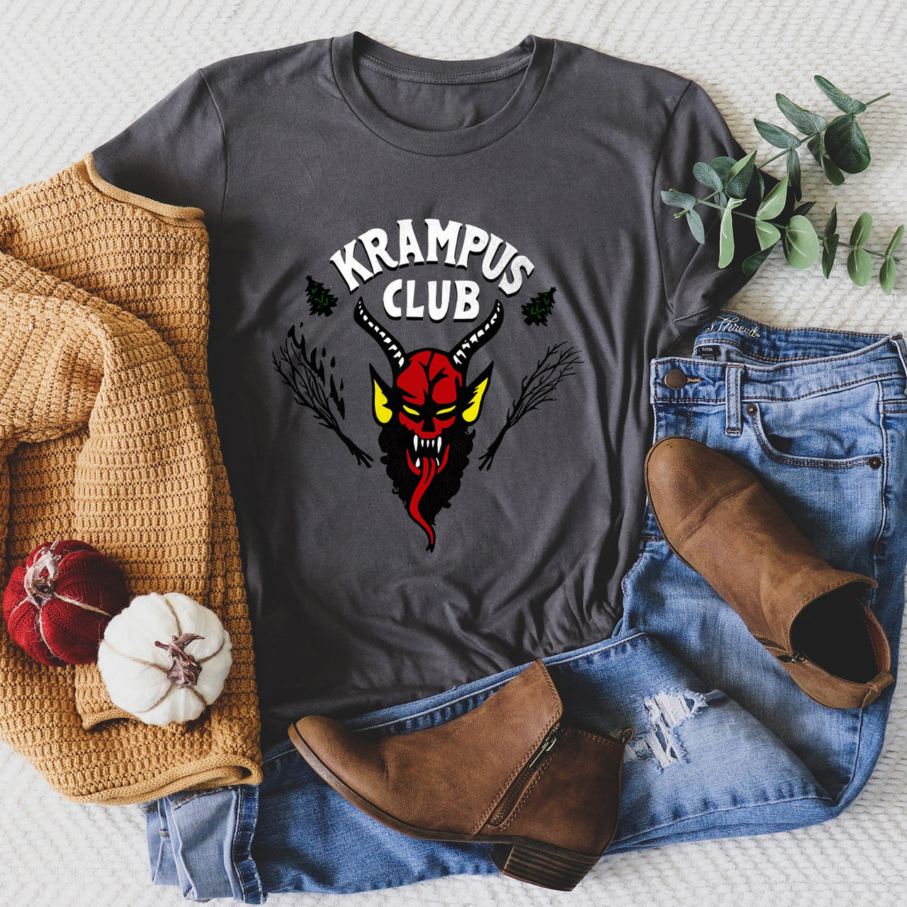 Krampus Club Stranger Christmas Naughty Festive Holiday Themed Vintage Inspired Graphic Tee