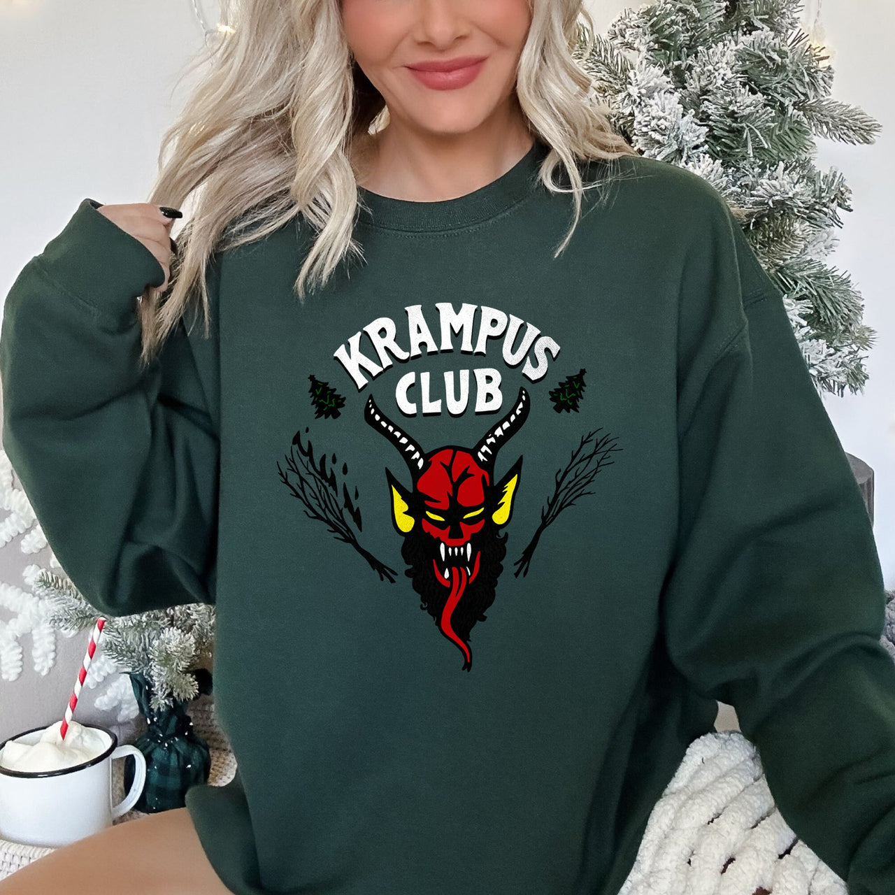 Krampus Club Stranger Naughty Christmas Holiday Mischief Edition Graphic Sweatshirt