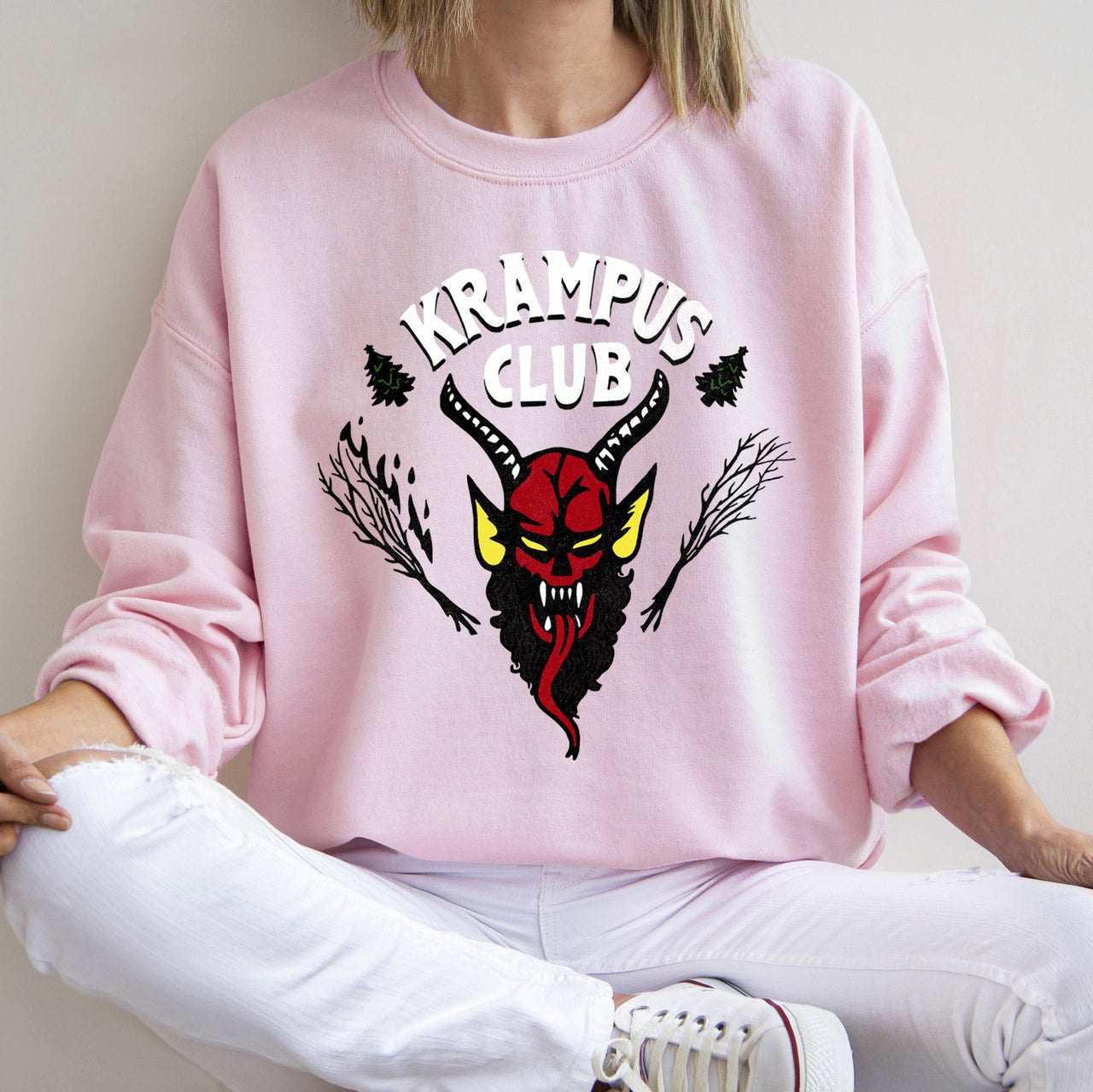 Krampus Club Stranger Naughty Christmas Holiday Mischief Edition Graphic Sweatshirt