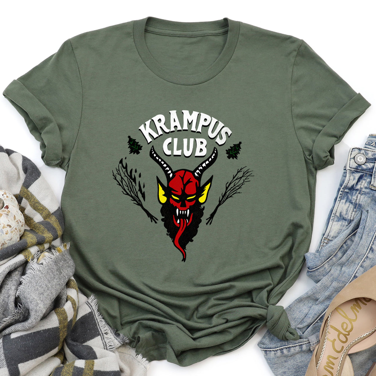 Krampus Club Stranger Christmas Naughty Festive Holiday Themed Vintage Inspired Graphic Tee