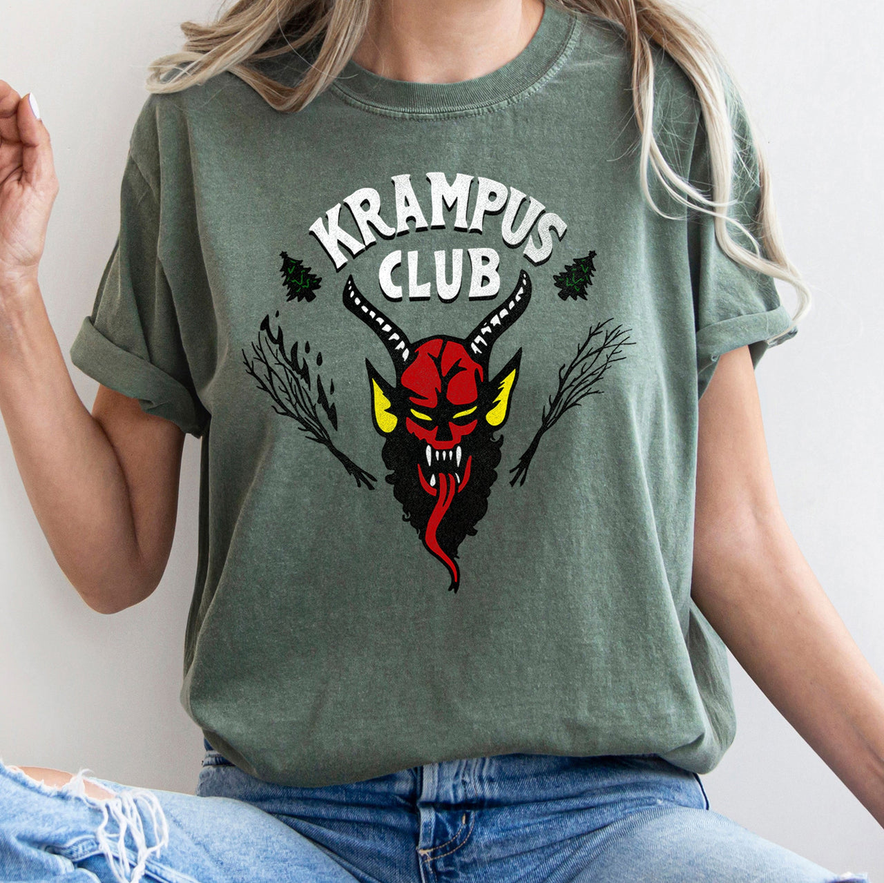 Krampus Club Christmas Naughty Stranger Festive Holiday Vibe Edition Comfort Colors Tee