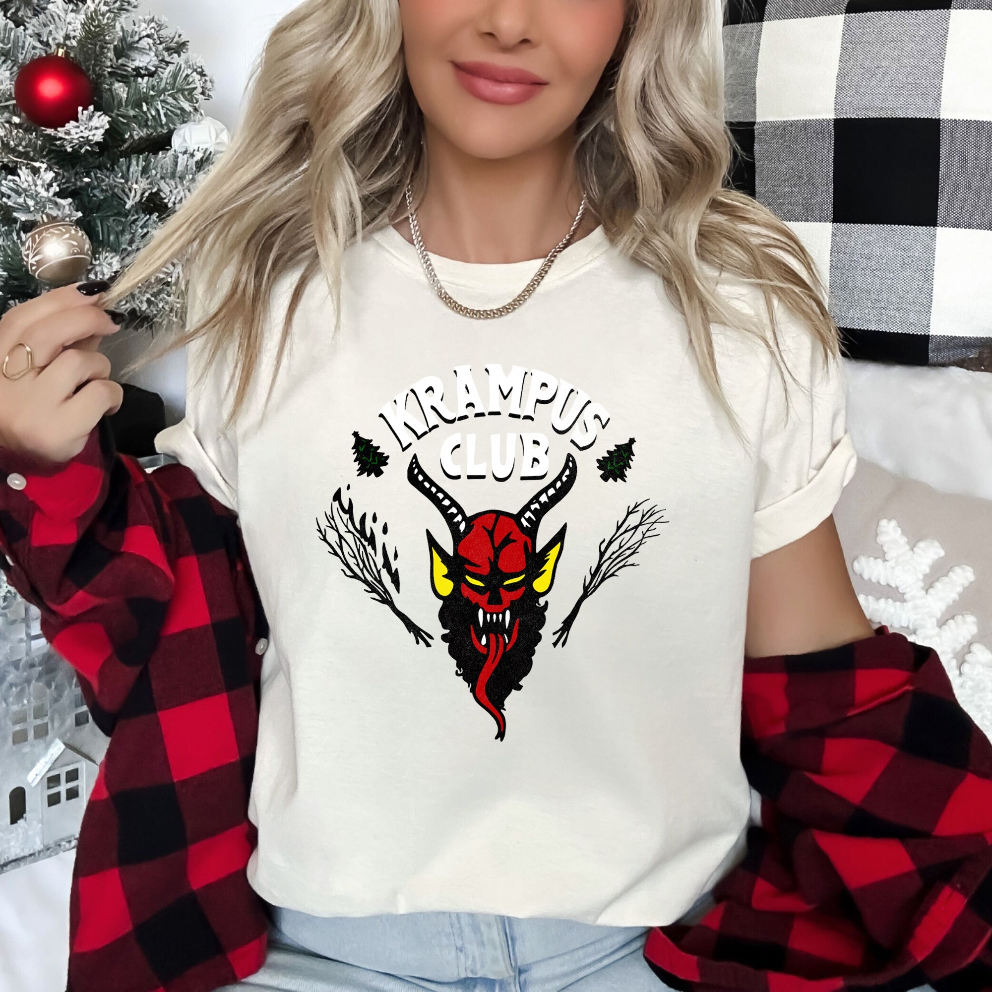 Krampus Club Stranger Christmas Naughty Festive Holiday Themed Vintage Inspired Graphic Tee