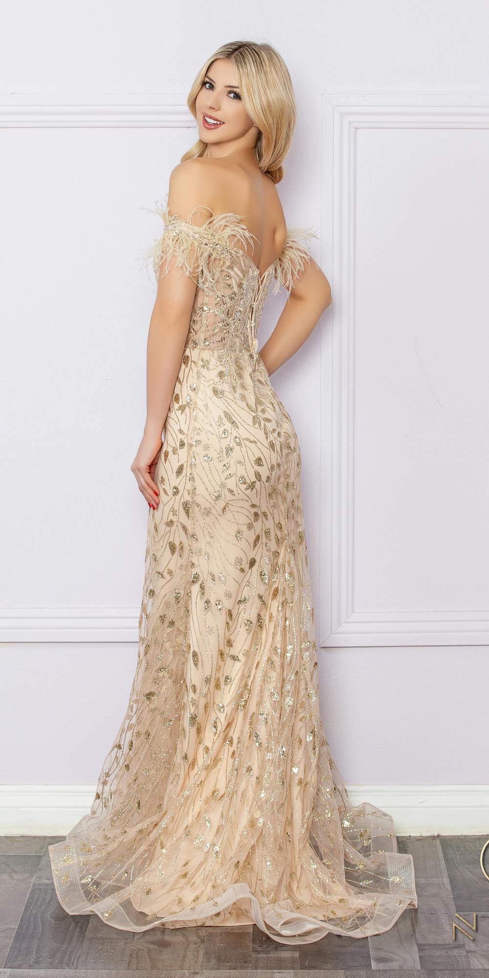 CLEARANCE - Nox Anabel L1255 Long Embroidered Glitter Applique Gown (Size 4)