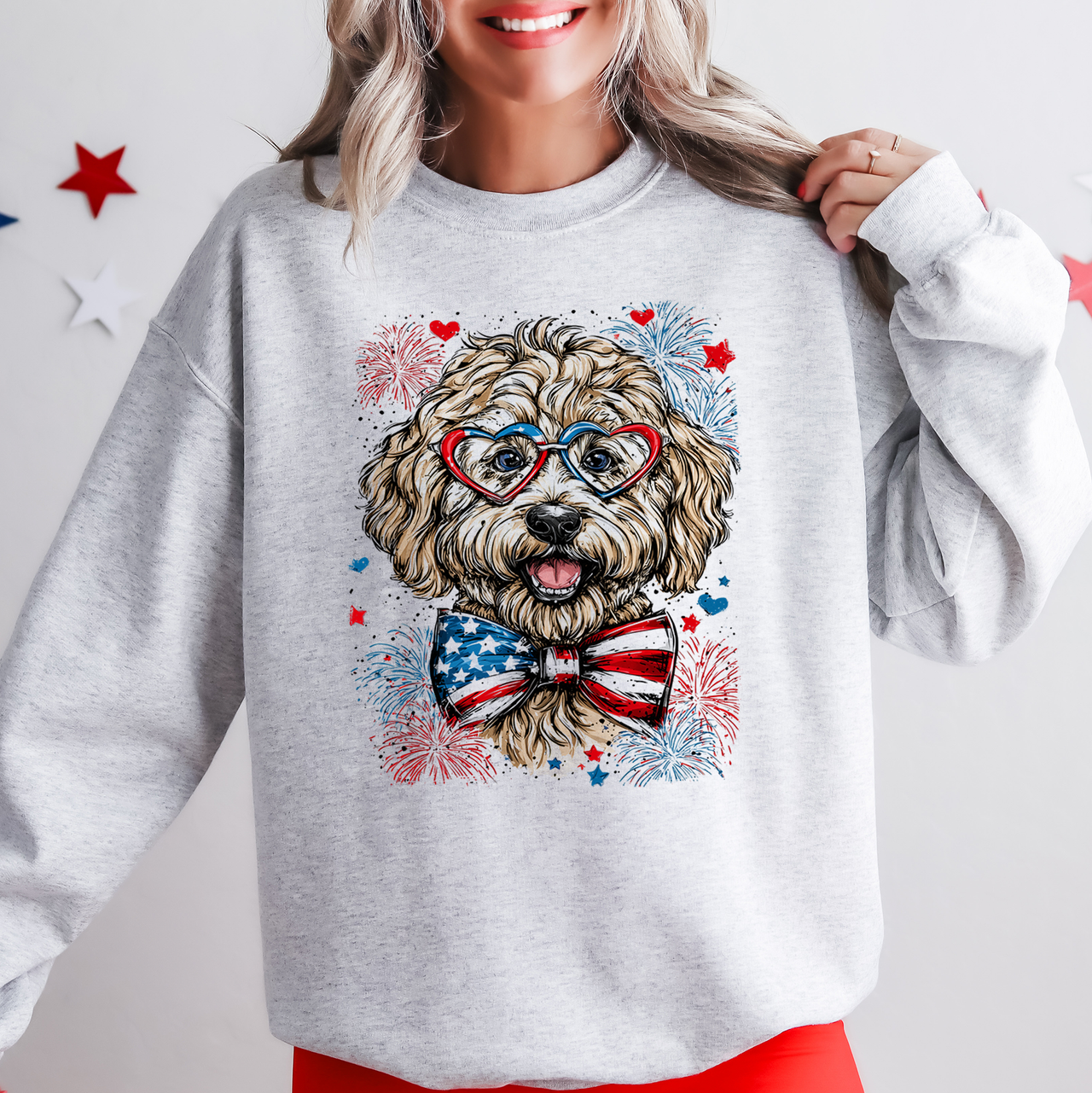 Labradoodle Patriotic Dog USA America Pet Lover 4th of July Flag Emblem Sweatshirt