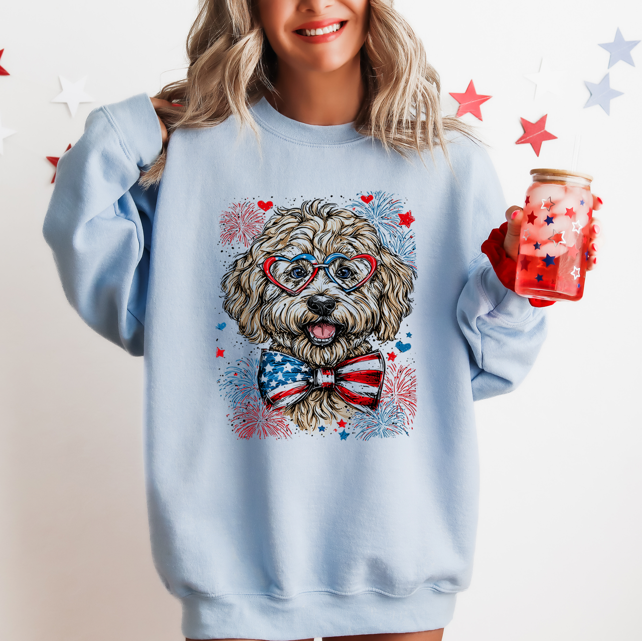 Labradoodle Patriotic Dog USA America Pet Lover 4th of July Flag Emblem Sweatshirt