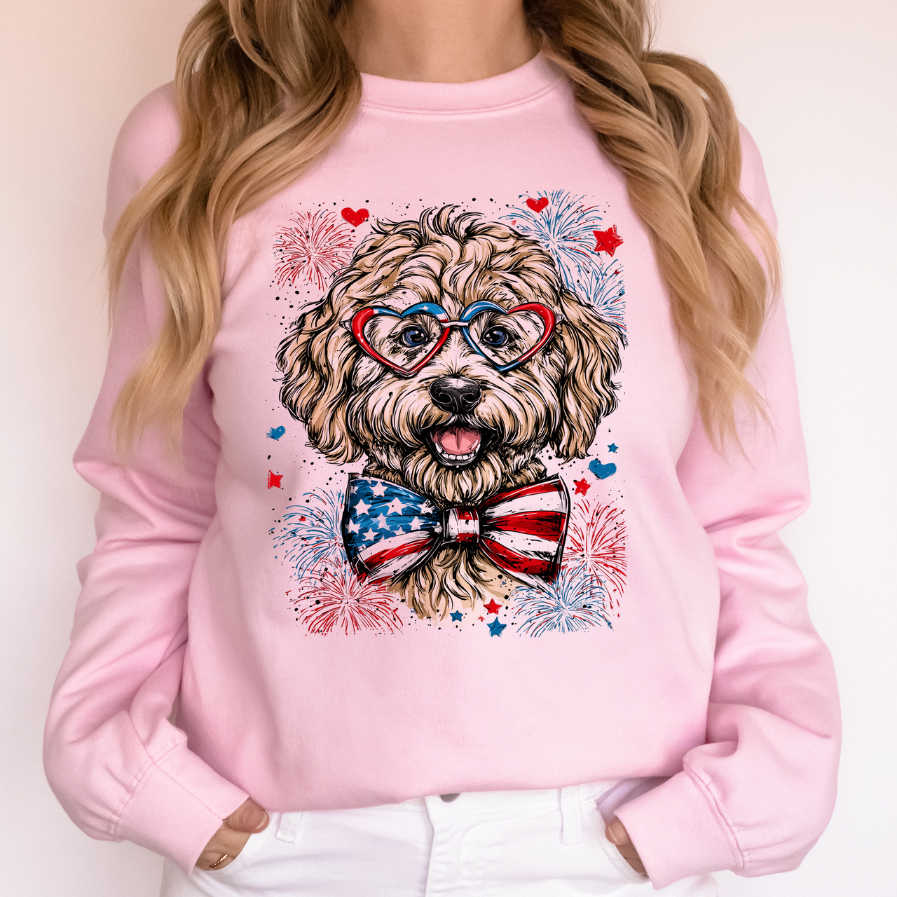 Labradoodle Patriotic Dog USA America Pet Lover 4th of July Flag Emblem Sweatshirt