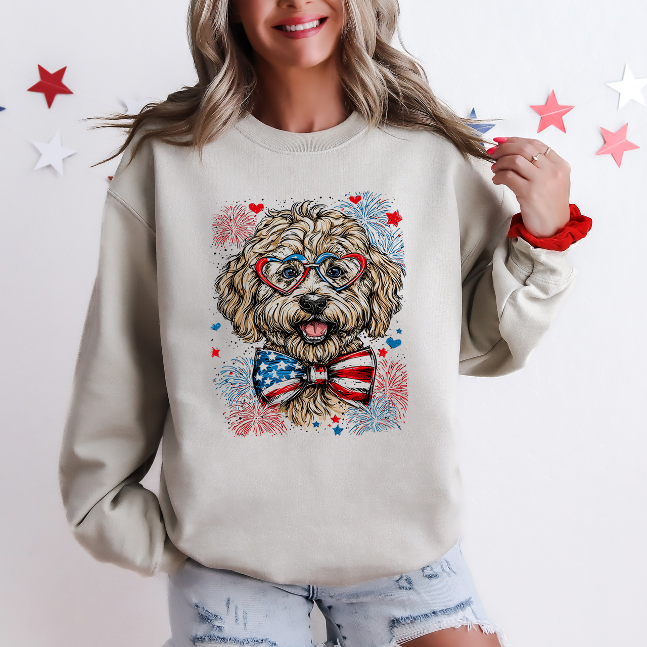 Labradoodle Patriotic Dog USA America Pet Lover 4th of July Flag Emblem Sweatshirt