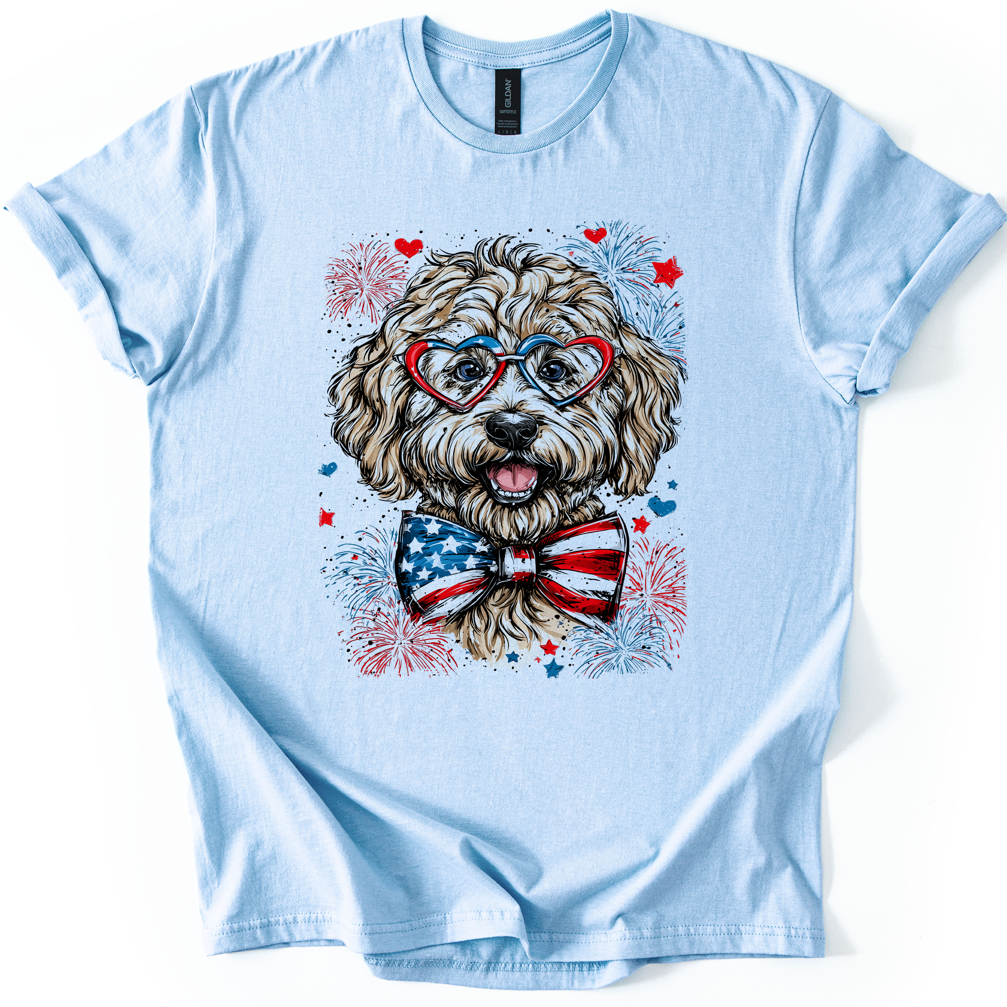 Labradoodle Patriotic Dog USA America Pet Lover 4th Of July Proud Family Favorite Graphic Tee