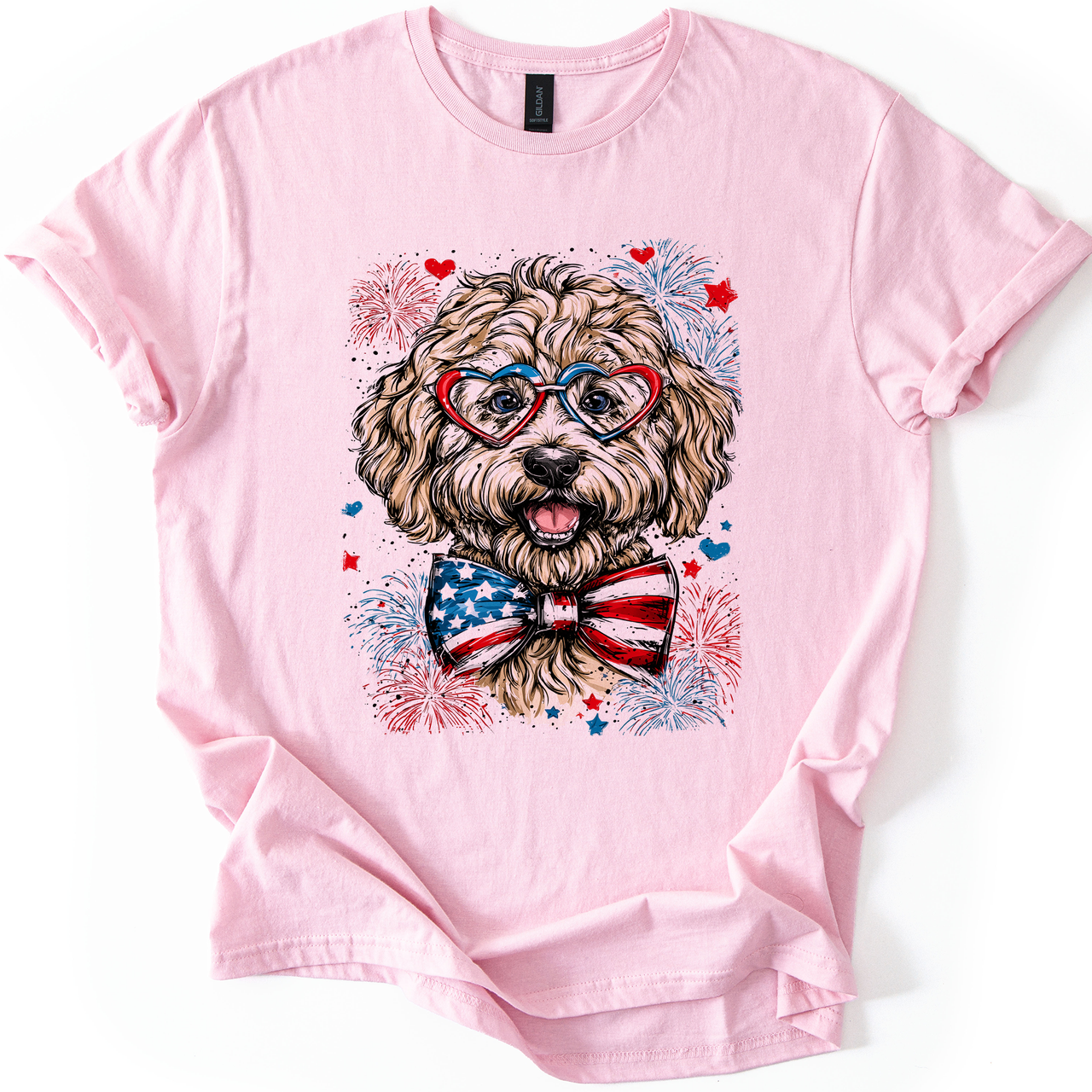 Labradoodle Patriotic Dog USA America Pet Lover 4th Of July Proud Family Favorite Graphic Tee