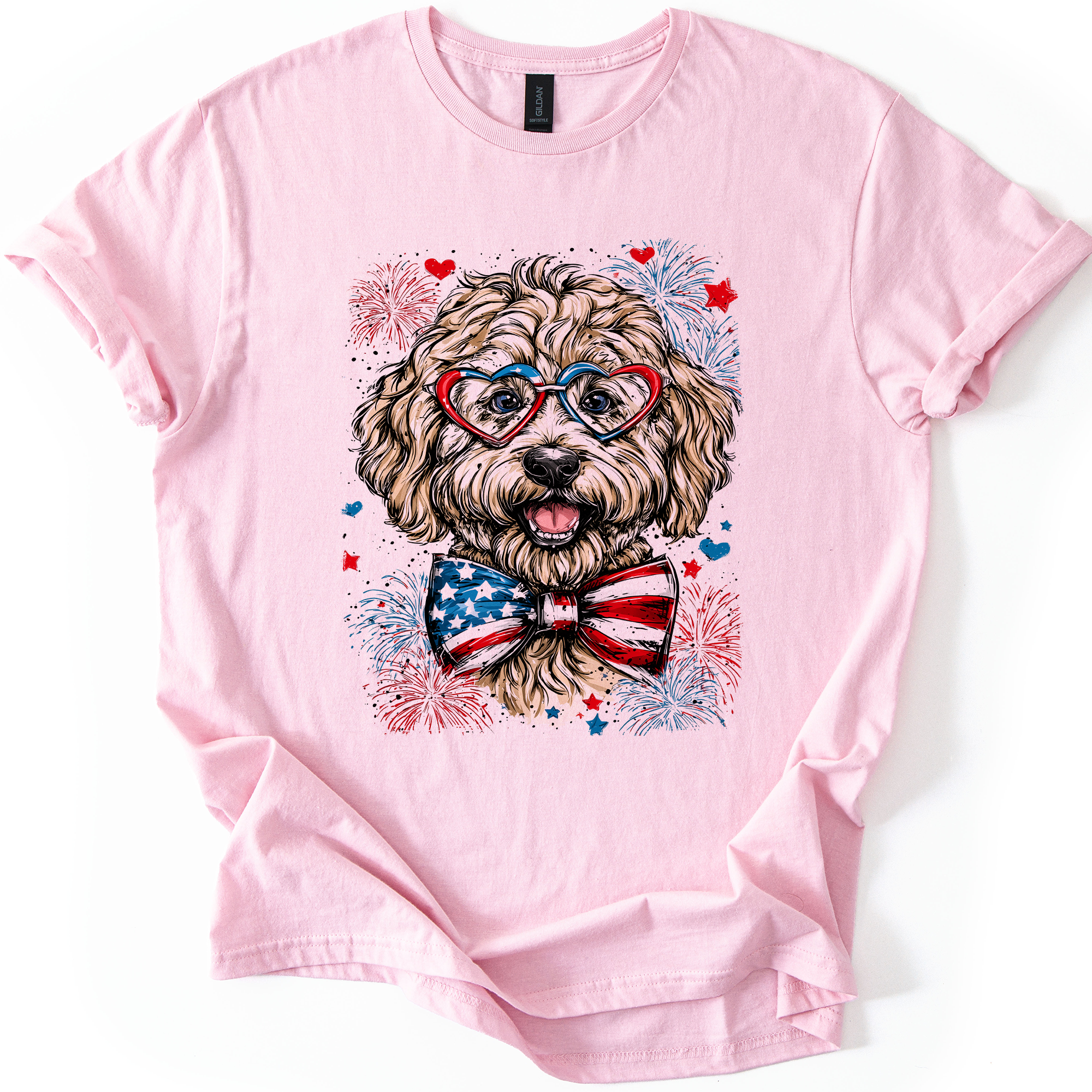Labradoodle Patriotic Dog USA America Pet Lover 4th Of July Proud Family Favorite Graphic Tee
