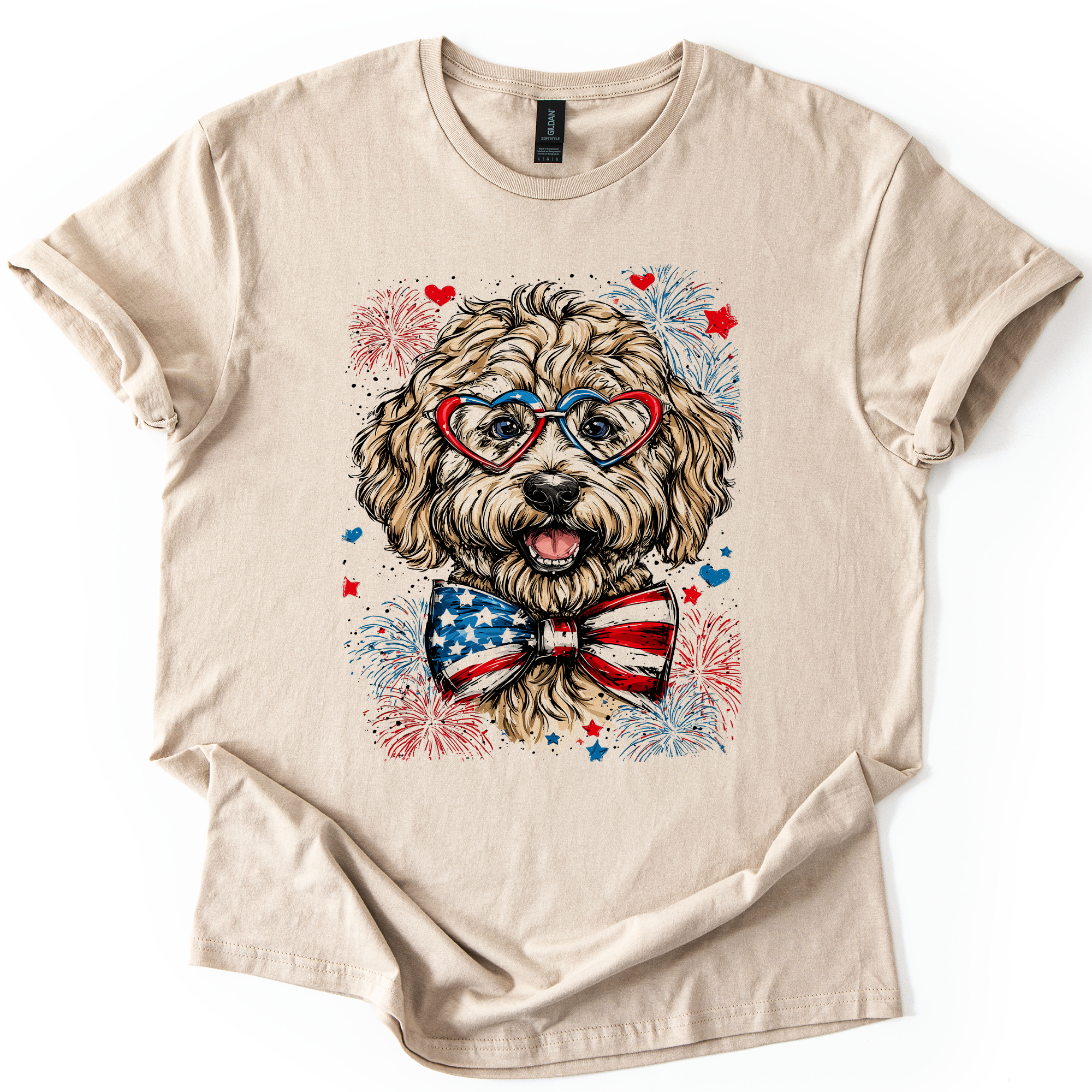 Labradoodle Patriotic Dog USA America Pet Lover 4th Of July Proud Family Favorite Graphic Tee
