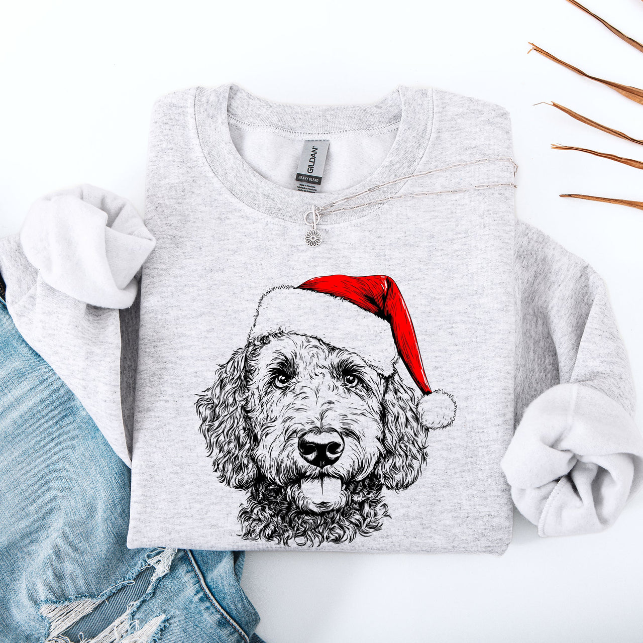 Labradoodle Santa Christmas Dog Lover Holiday Portrait Cozy Festive Family Keepsake Sweatshirt