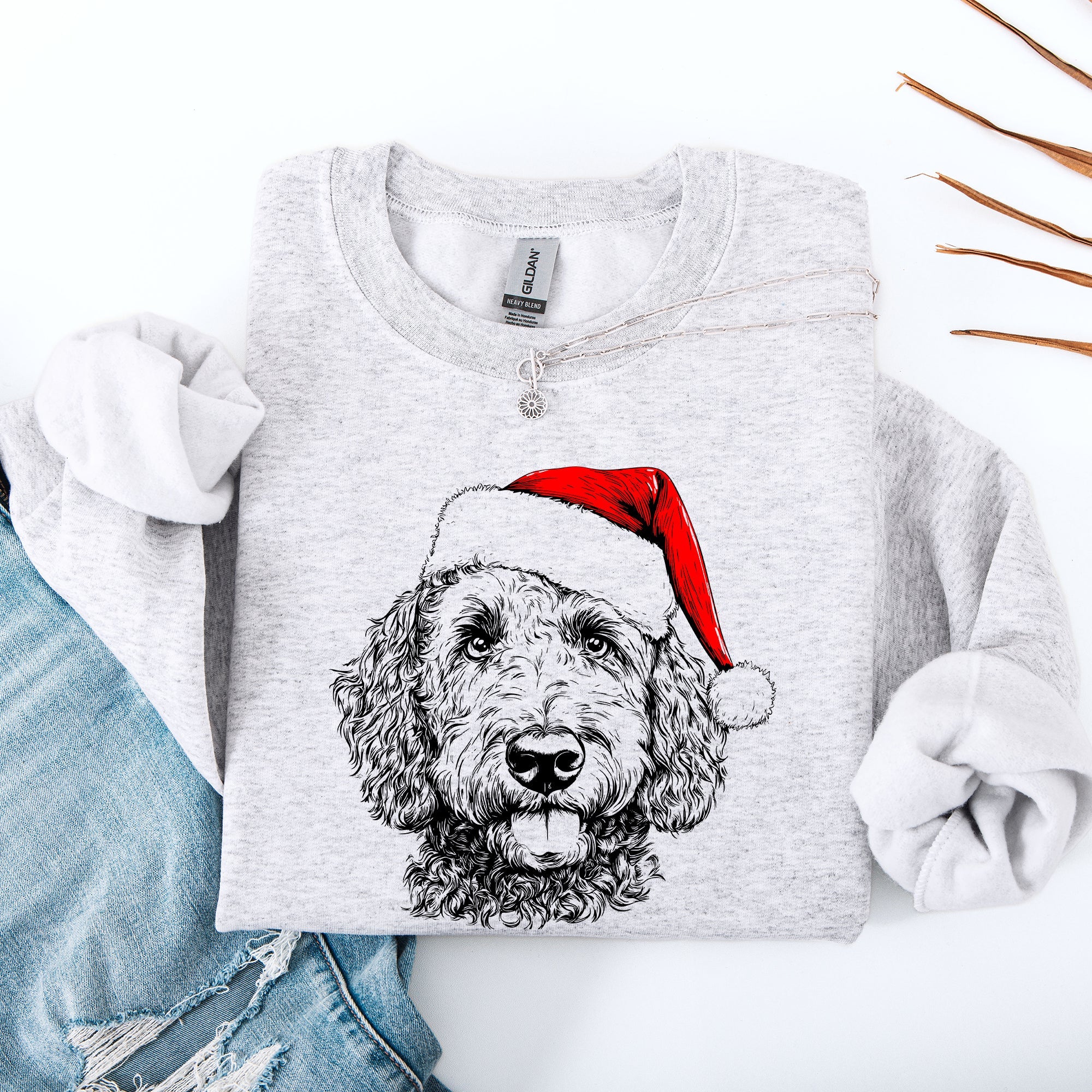 Labradoodle Santa Christmas Dog Lover Holiday Portrait Cozy Festive Family Keepsake Sweatshirt