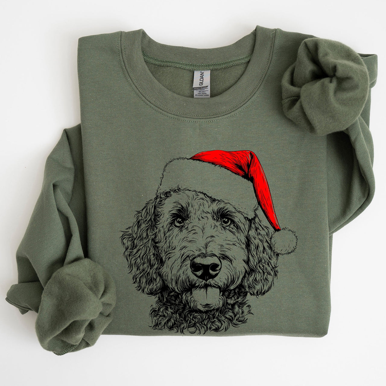Labradoodle Santa Christmas Dog Lover Holiday Portrait Cozy Festive Family Keepsake Sweatshirt