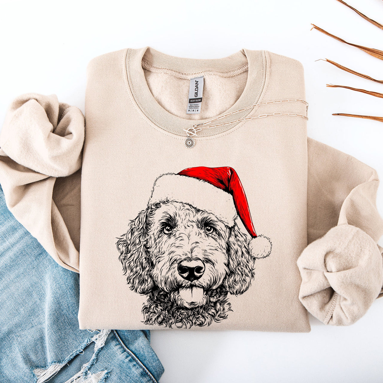Labradoodle Santa Christmas Dog Lover Holiday Portrait Cozy Festive Family Keepsake Sweatshirt