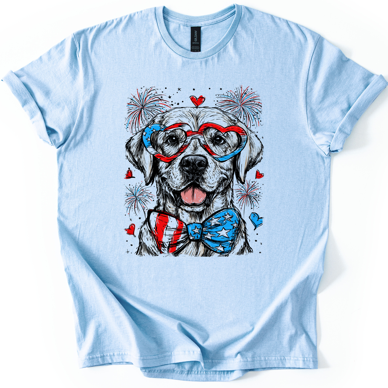Labrador Retriever Patriotic Dog American Flag USA Fourth of July Celebration Pet Lover Graphic Tee