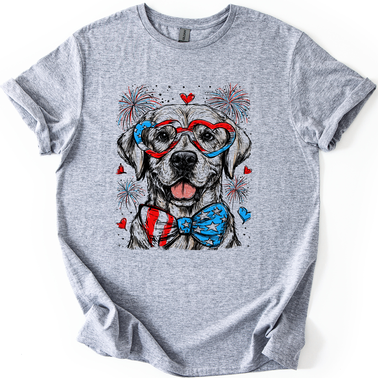 Labrador Retriever Patriotic Dog American Flag USA Fourth of July Celebration Pet Lover Graphic Tee