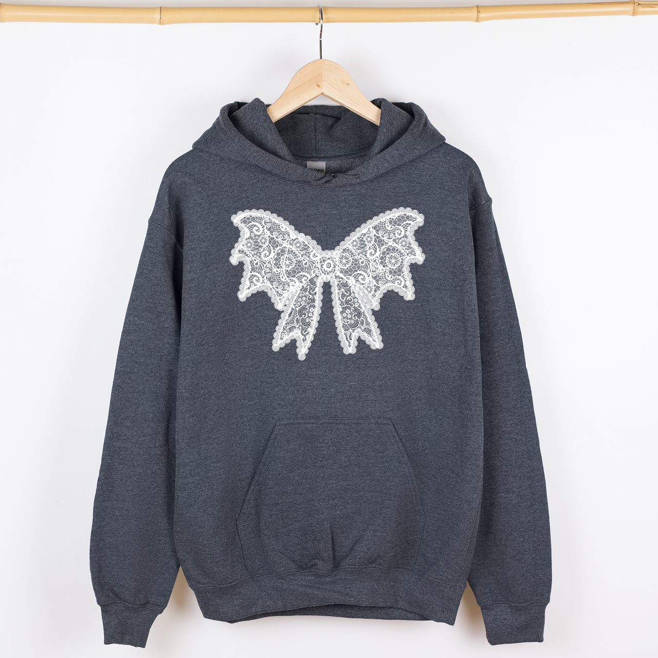 Lace Bow Halloween Goth Boo Faux Lace Ribbon Coquette Shimmering Ghost Graphic Hoodie